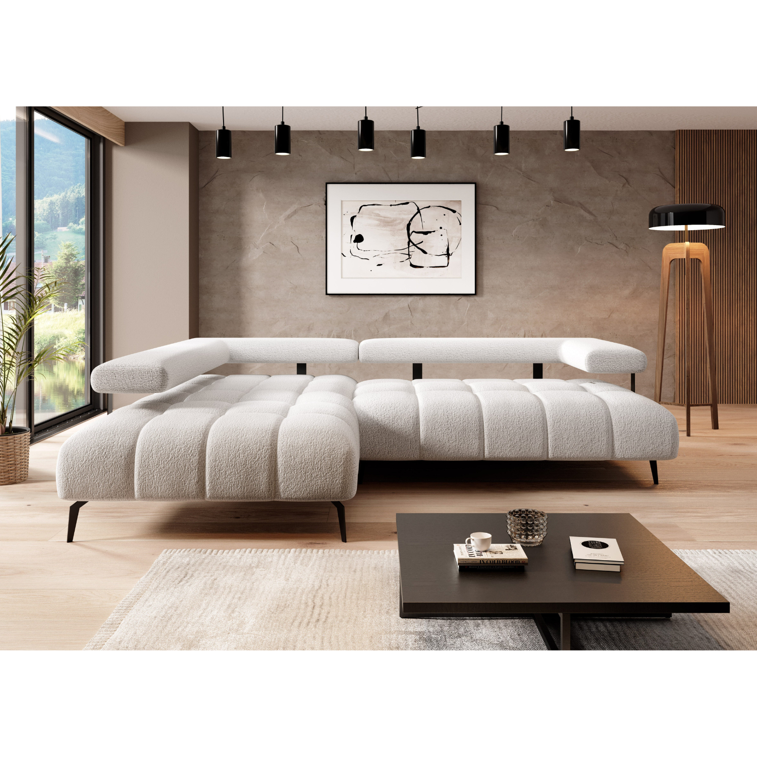 Canapé d’angle moderne avec réglage électrique de la profondeur d’assise