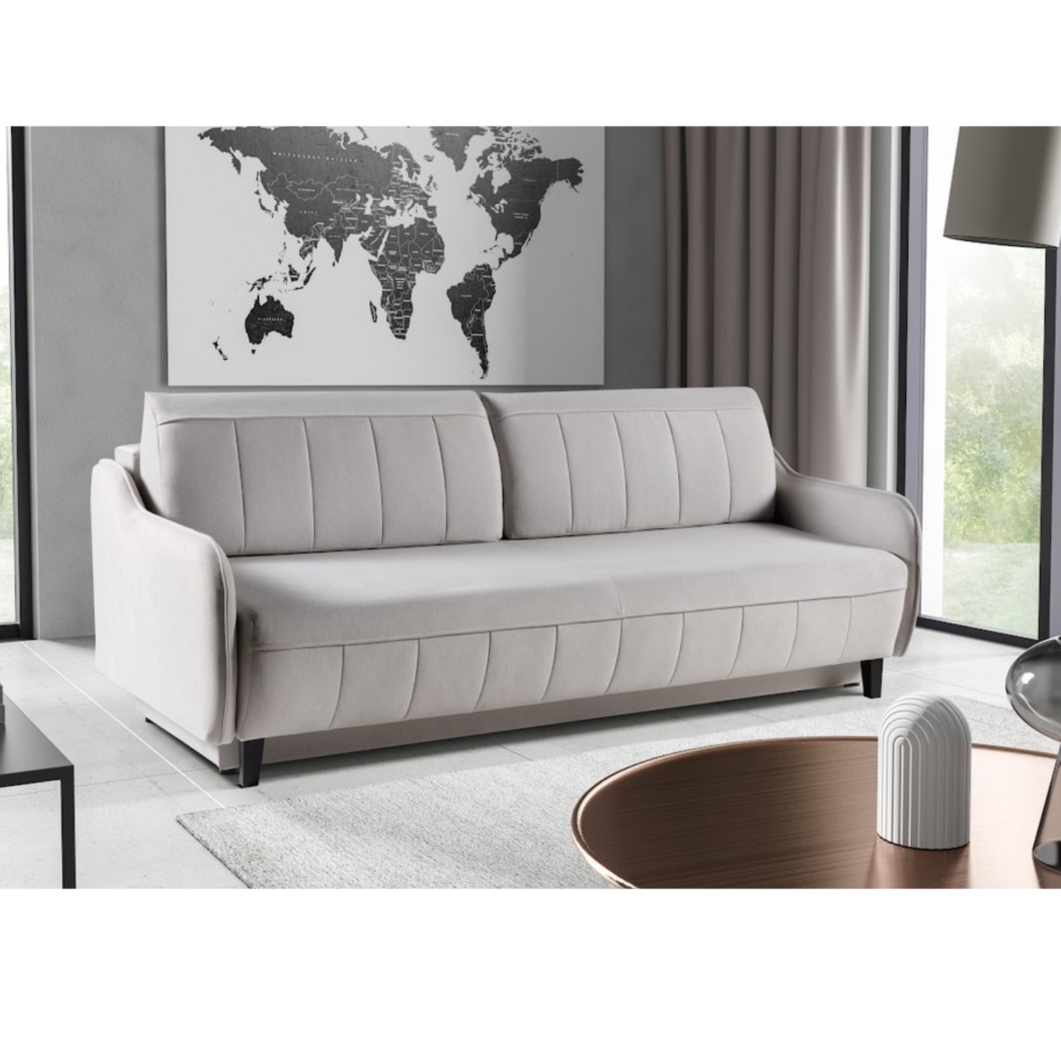 Canapé-lit 217 cm avec fonction couchage DL et coffre – confort moderne et design épuré