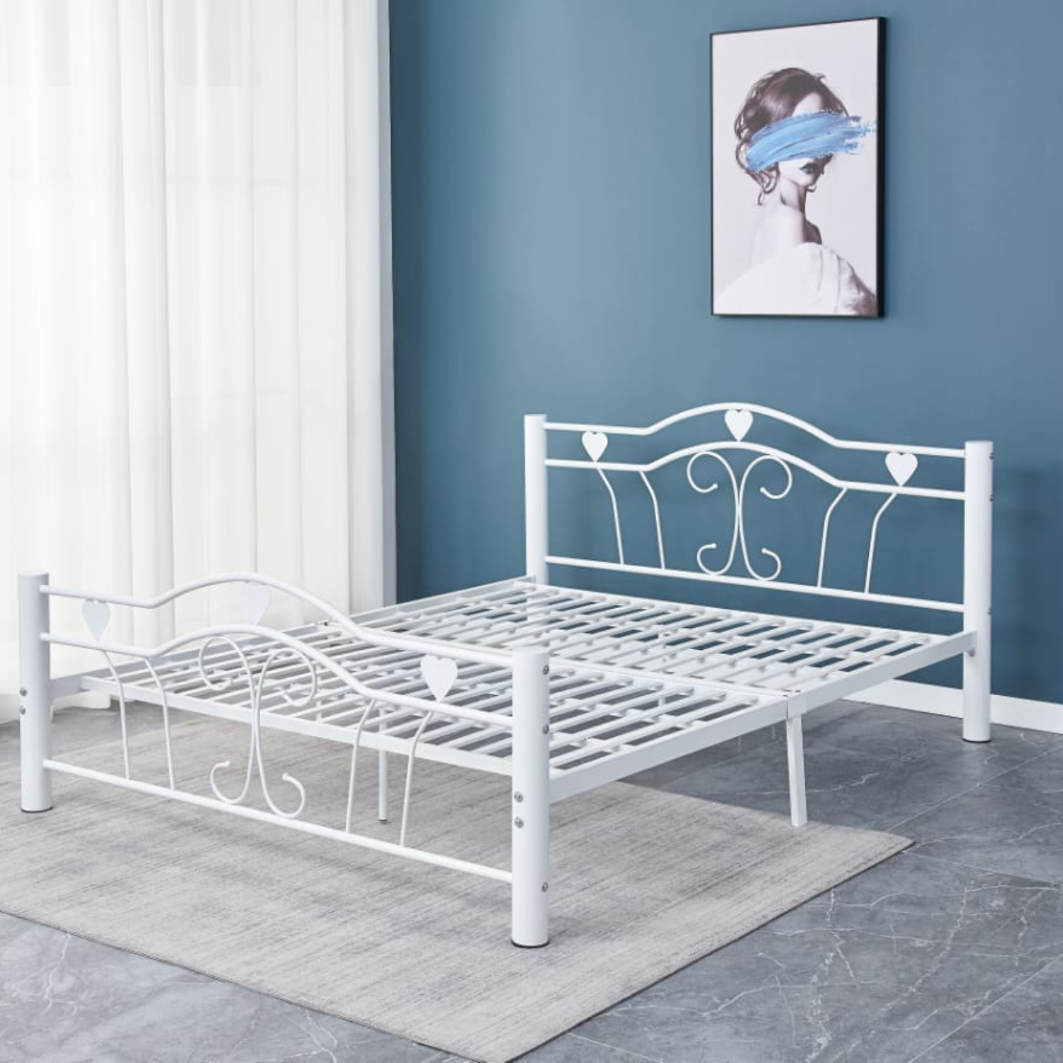 Lit en métal en  Noir ou Blanc - Sommier et structure acier