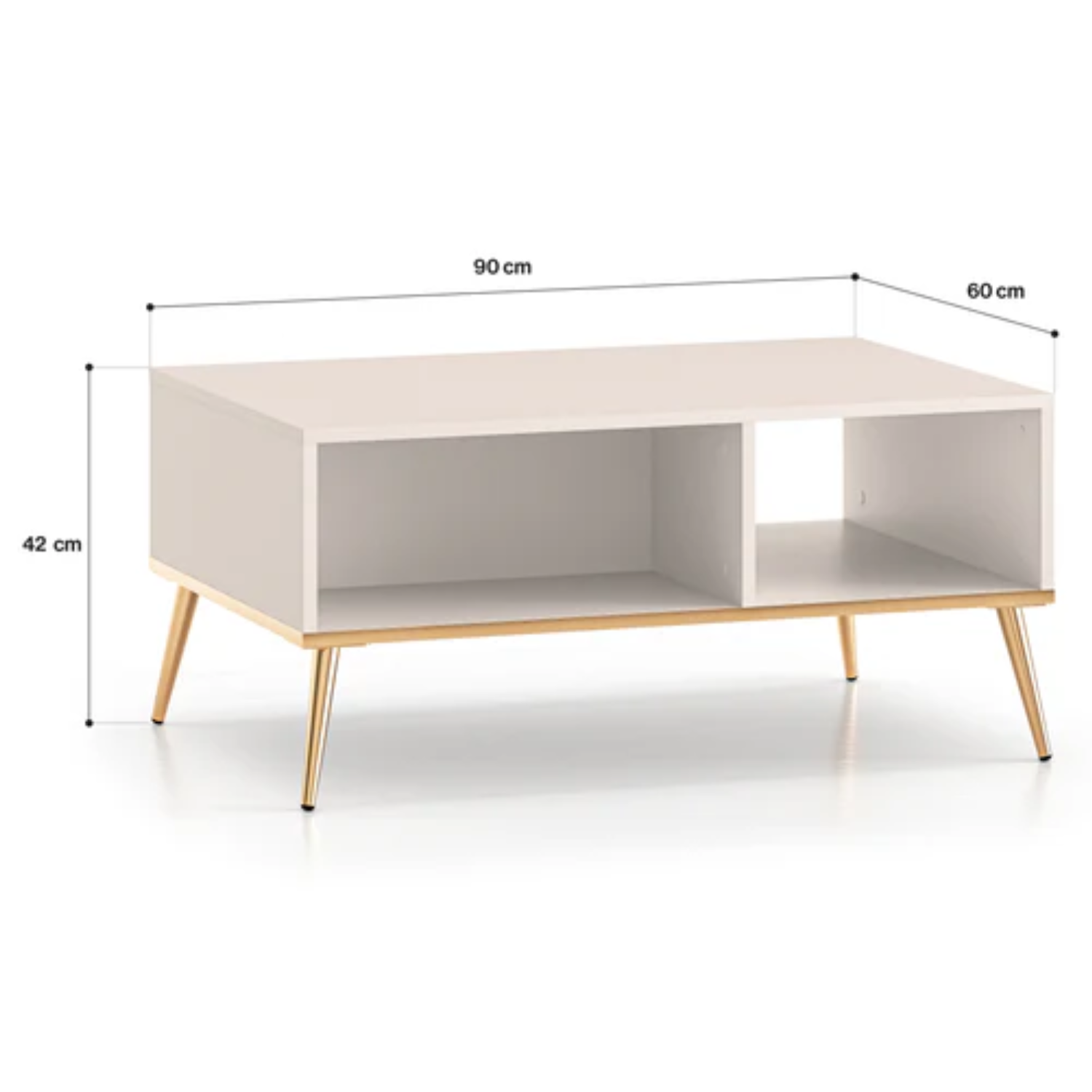 Table Basse  - Design Cachemire avec Pieds Dorés et Rangements Spacieux