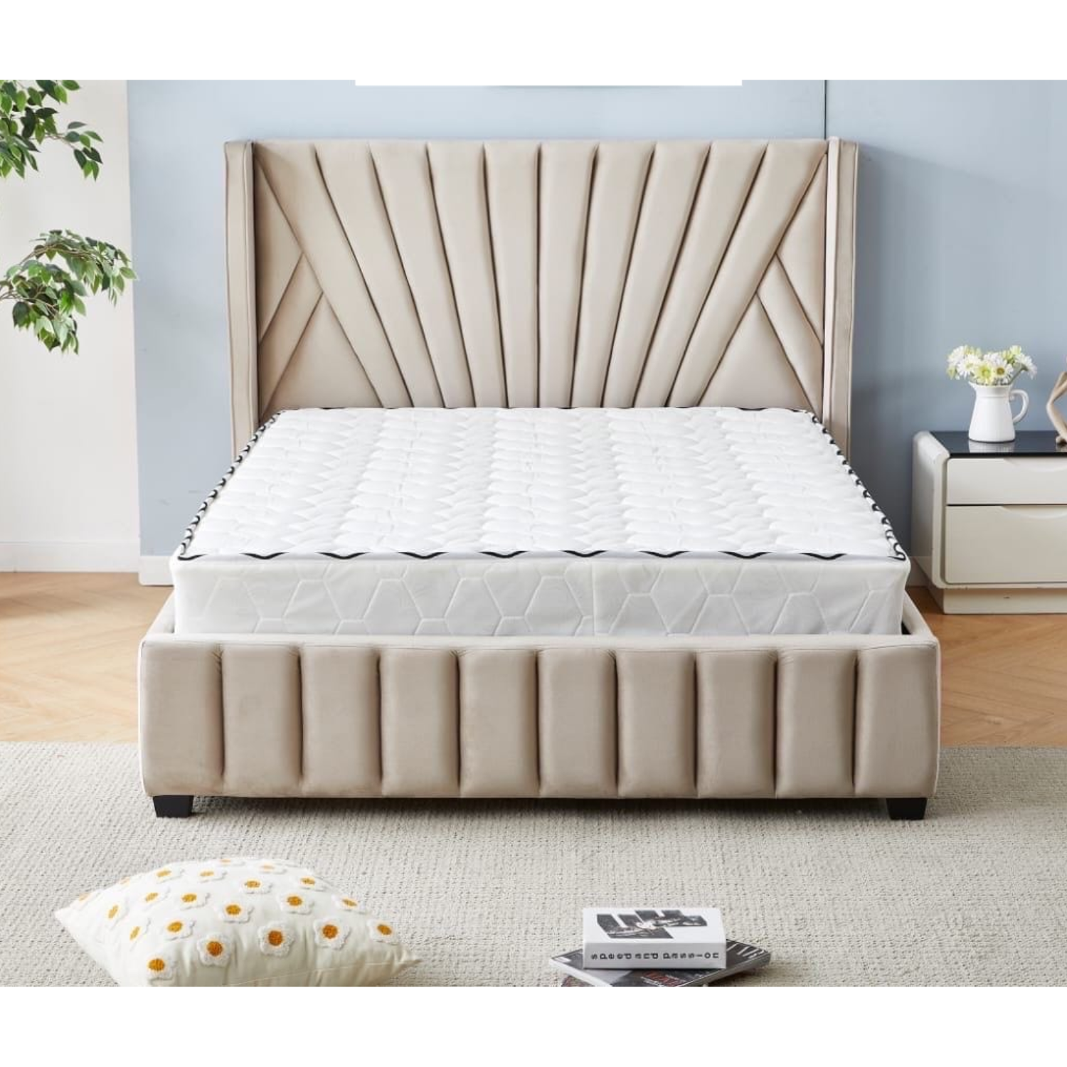 Lit velours – Cadre de lit avec sommier – 140x190, 160x200 – Beige, Gris, Taupe