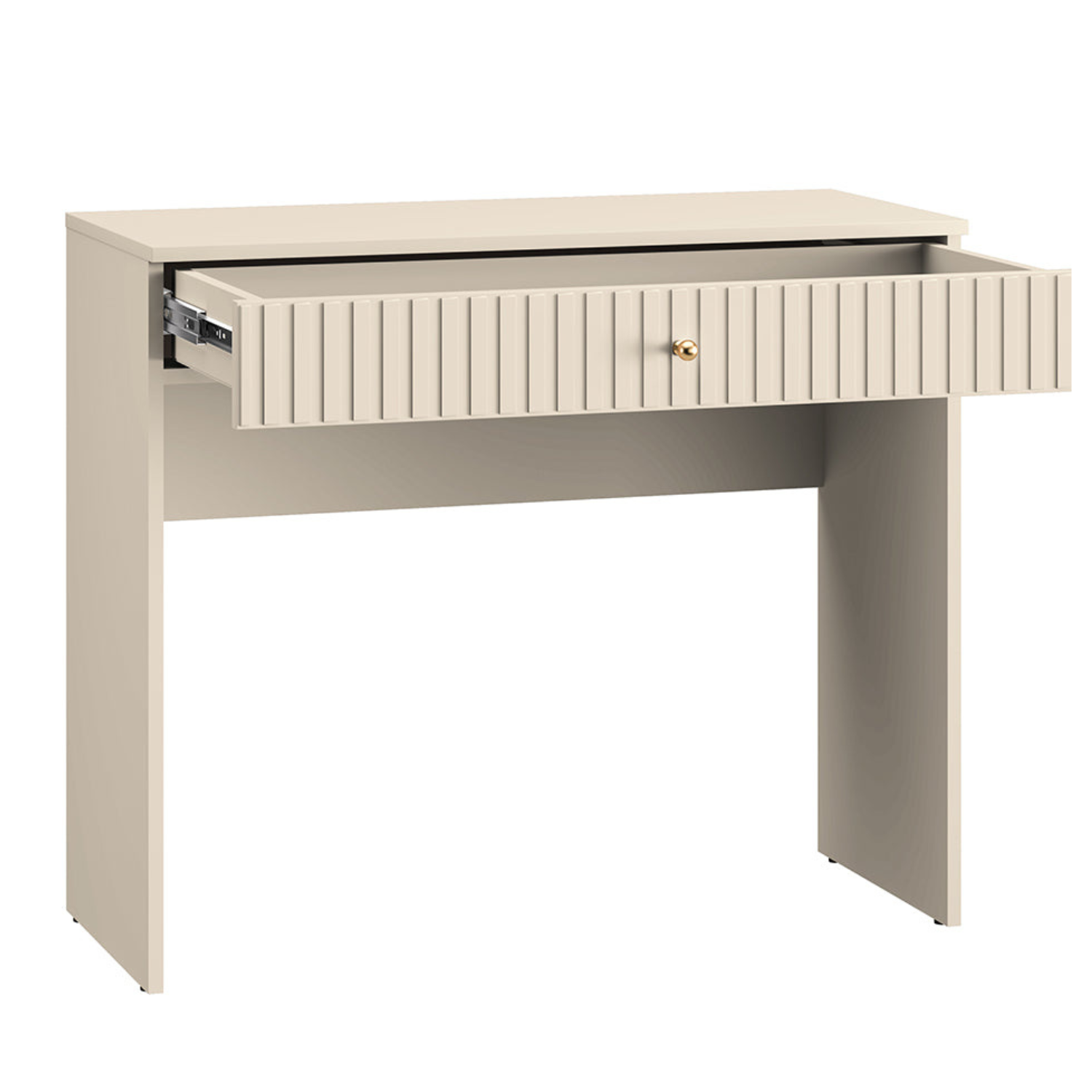 Coiffeuse Sofina en MDF Cachemire avec Tiroir Spacieux et Pieds Métalliques Noirs