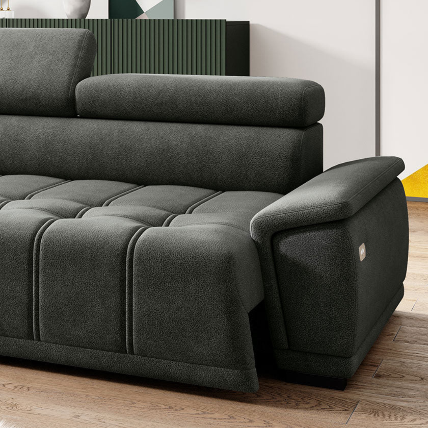 Canapé d’angle – Confort réglable électrique, design moderne et têtières ajustables