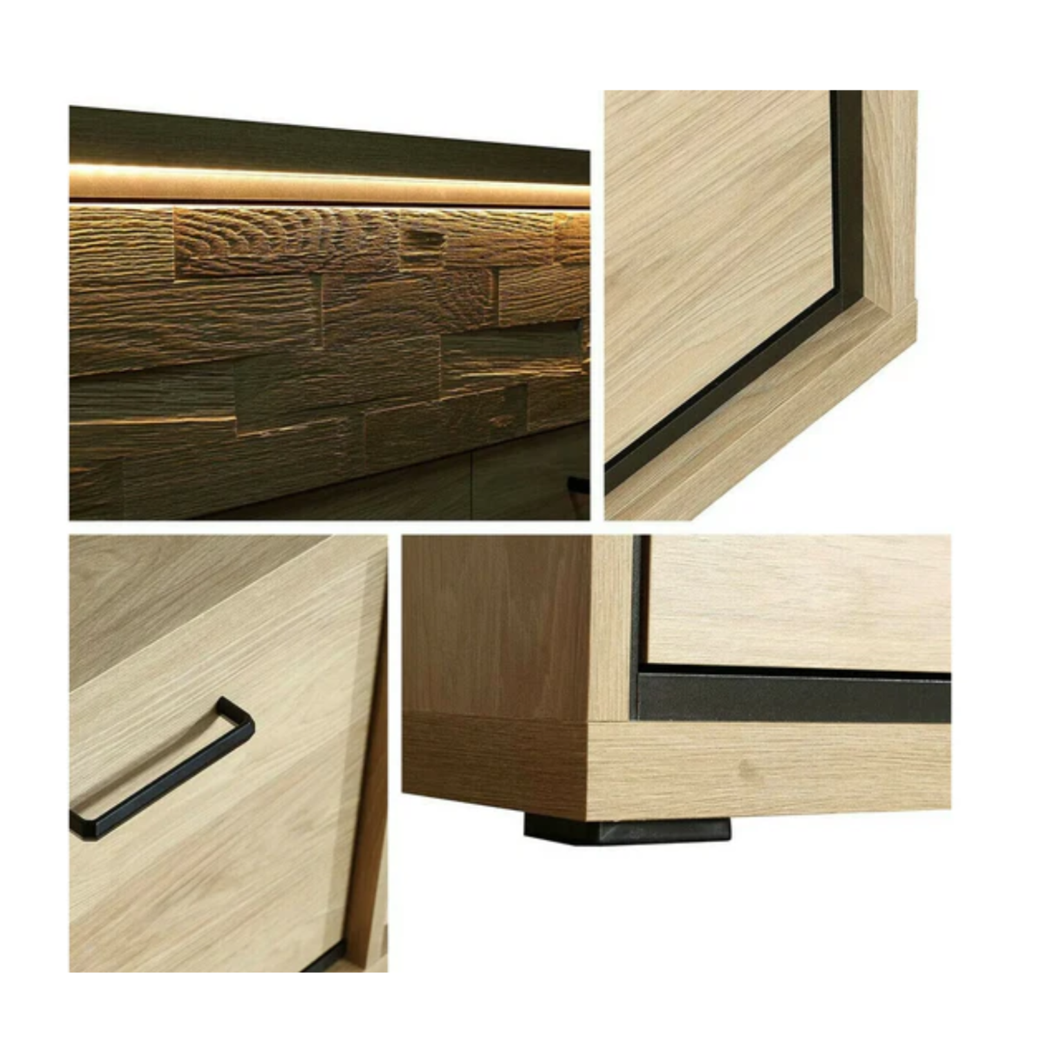Meuble TV avec tiroir et étagères – teinte bois naturelle en deux dimensions – 139 cm et 181 cm
