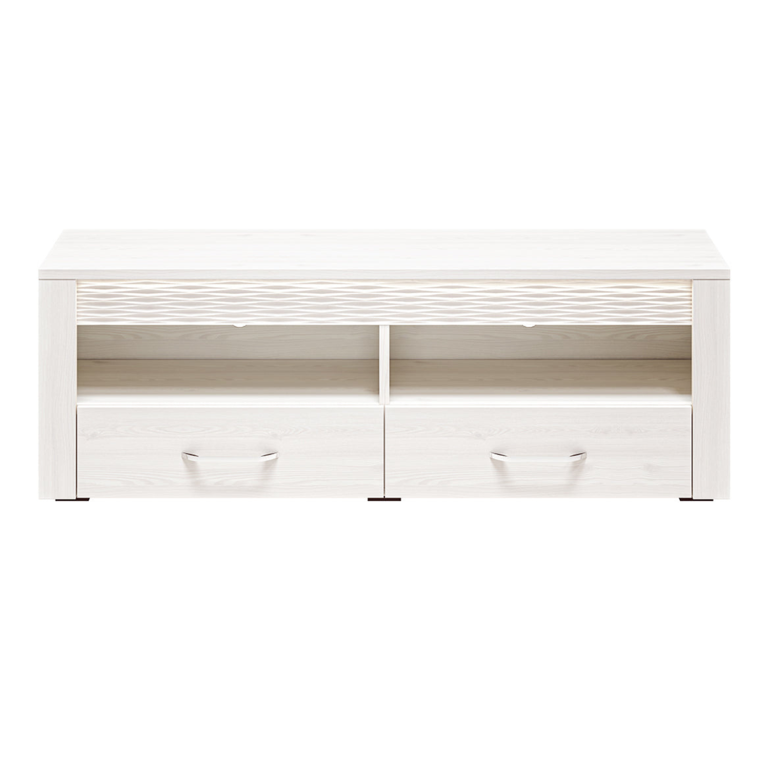 Meuble TV moderne – Pin Enneigé – Design épuré et durable – Compartiments de rangement pratiques