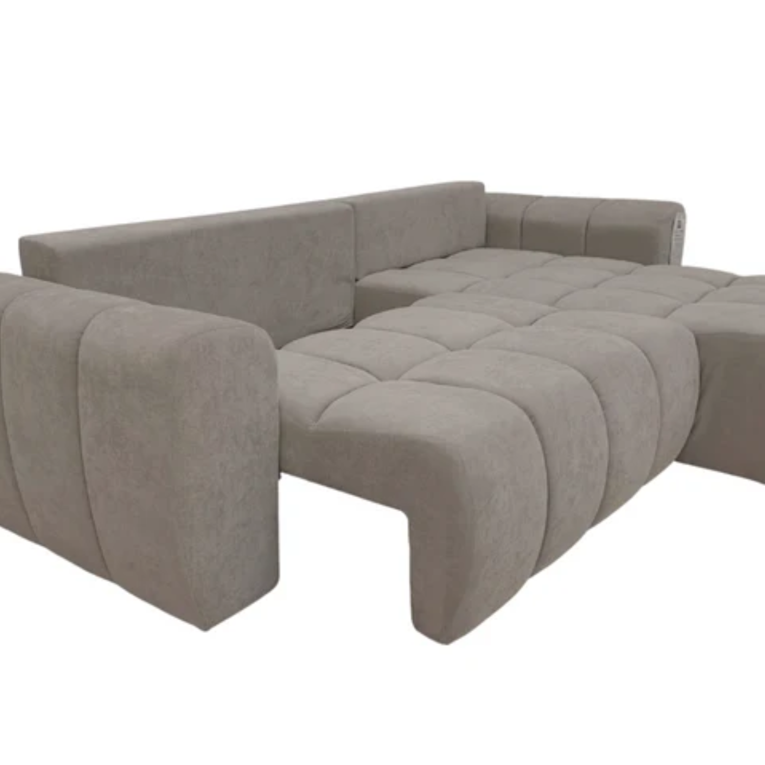 Canapé d’angle convertible en tissu Taupe, fonction couchage et coffre intégré