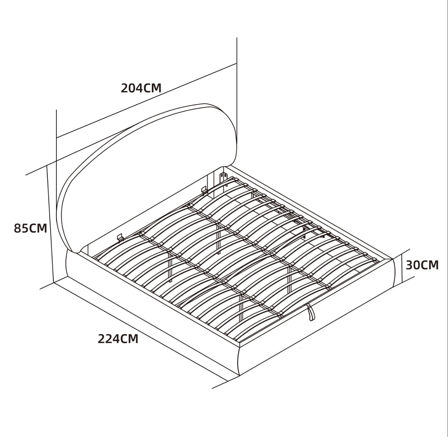 Lit coffre 2 places en Tissu chenille beige – Sommier à lattes avec rangement intégré– 140x190 & 160x200 cm