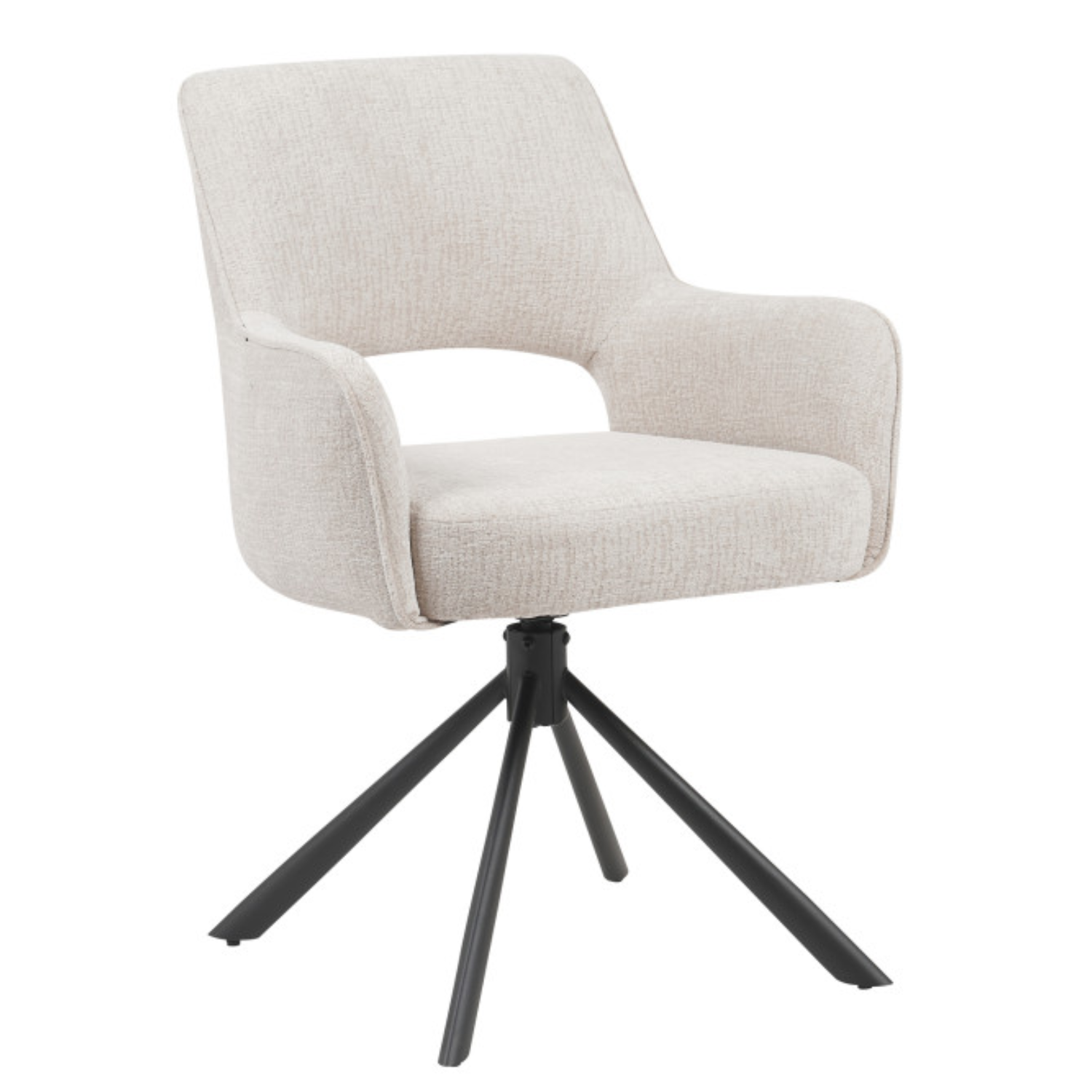 Chaise pivotante 360° – Tissu bouclé avec ressorts ensachés & piètement acier noir (Beige ou Taupe)