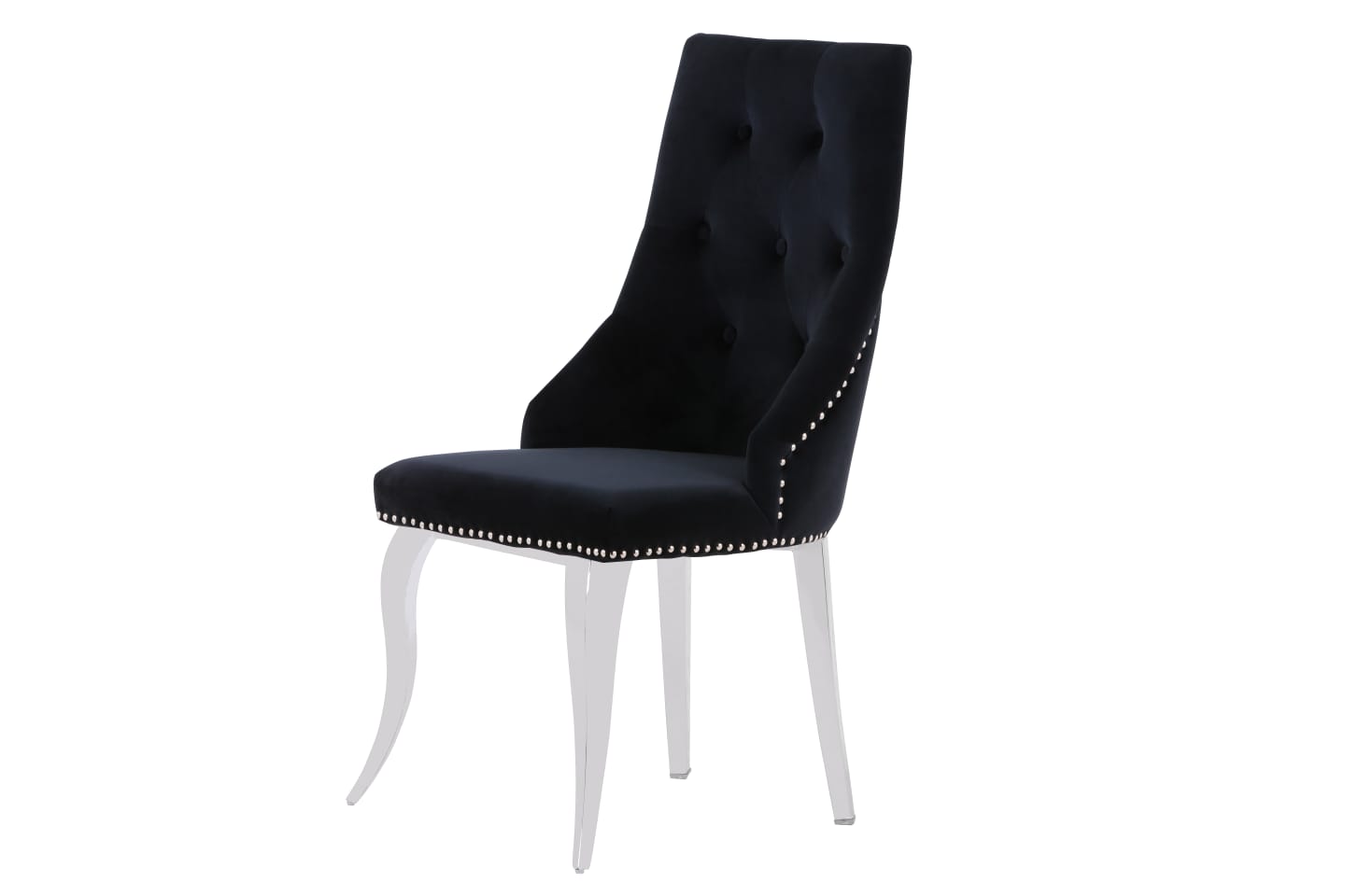 Lot de 4 Chaises Clouté Moka Noir – Assise Velours, Piètement Acier Inoxydable Argenté