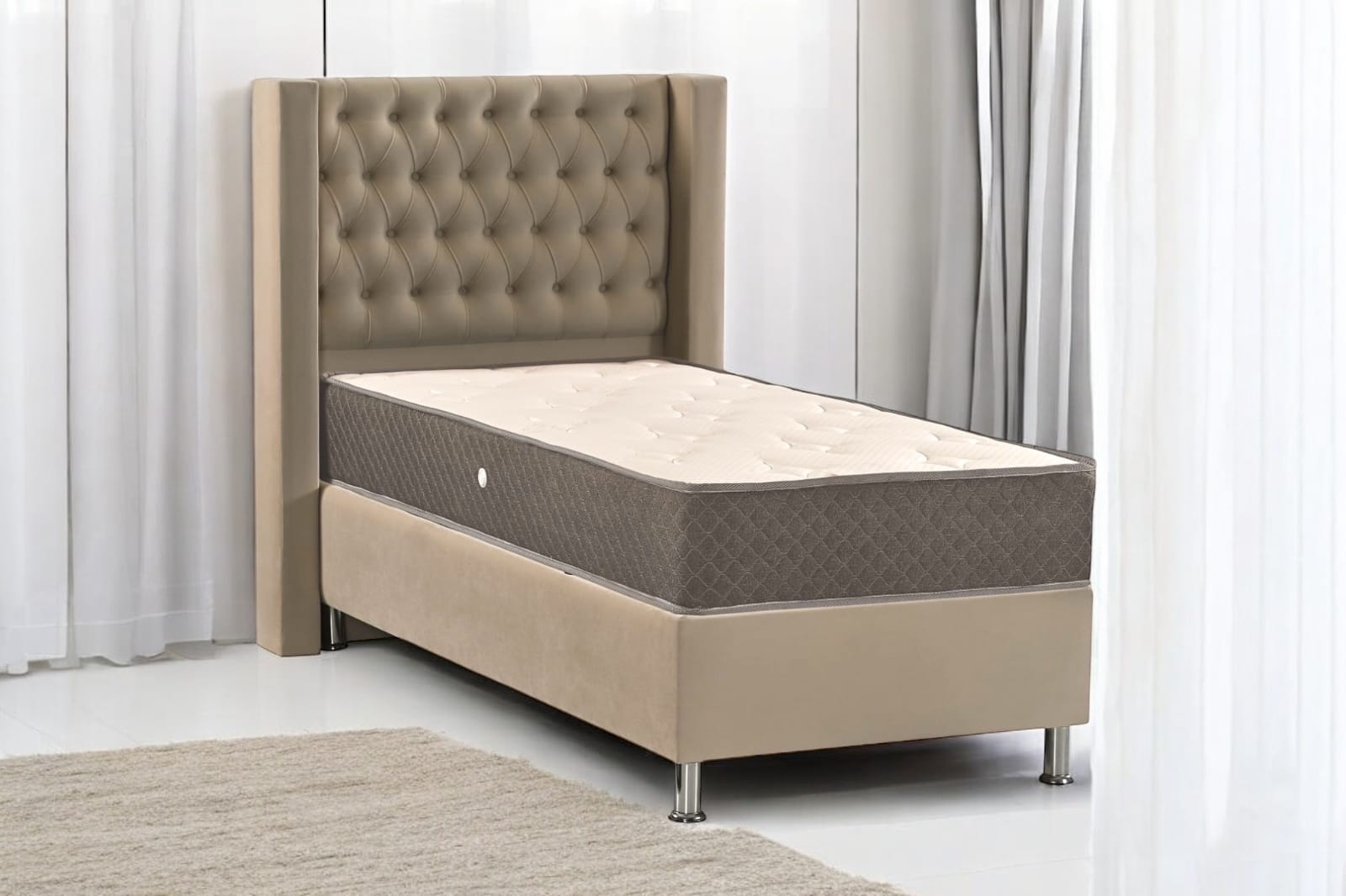 Lit Coffre 90x190 en Velours – Tête Capitonnée et Rangement Intégré, Beige ou Gris|Destockage|Decora Home