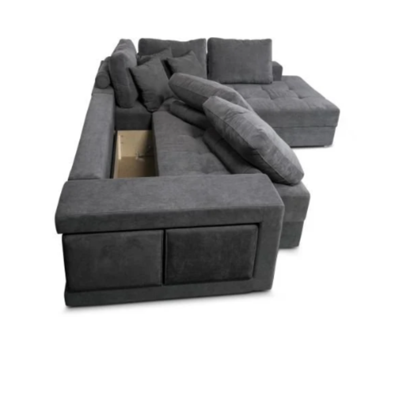 Canapé d'angle convertible avec 2 poufs et coffre en tissu