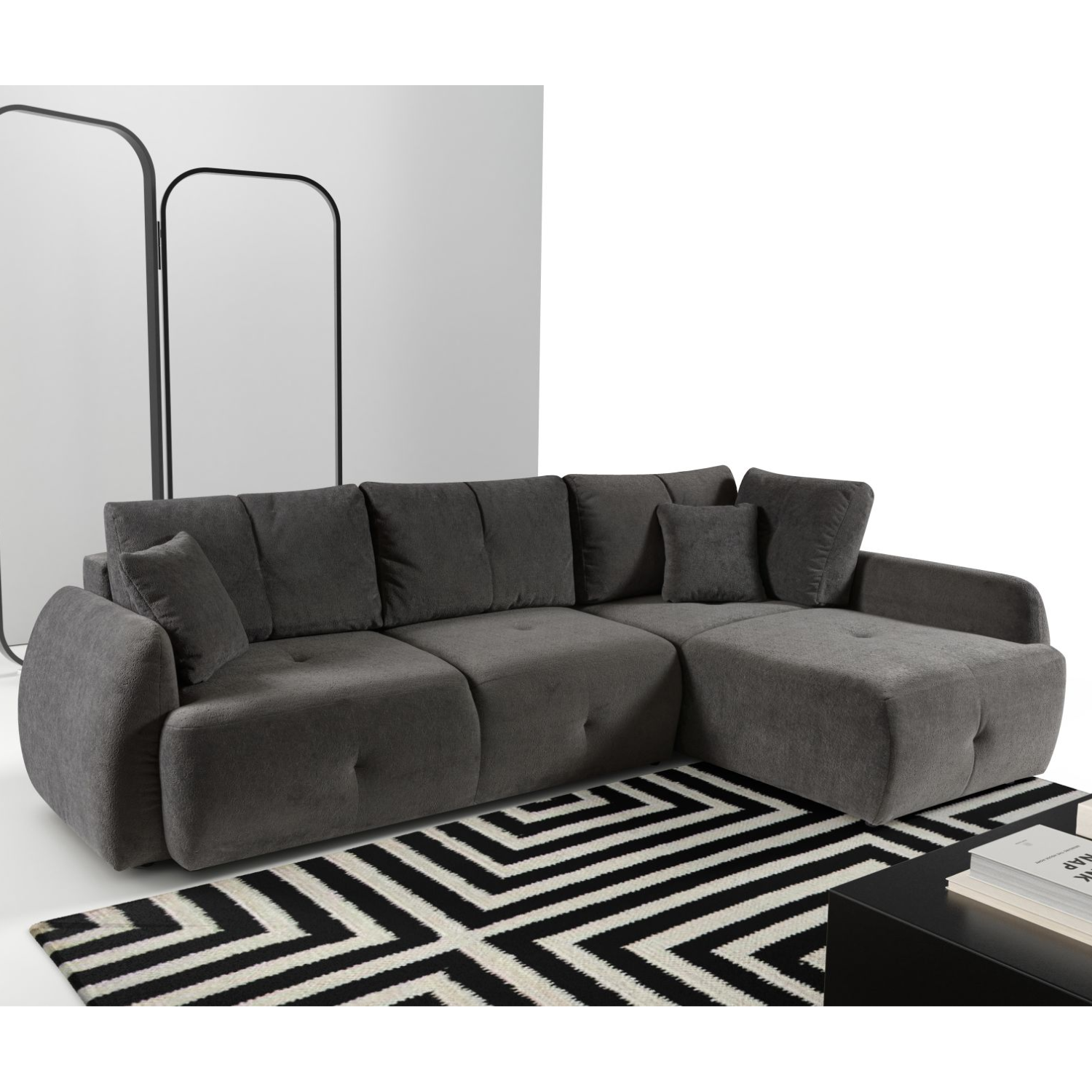 Canapé d’angle extensible avec rangement – 291 cm – Côté droit – Gris