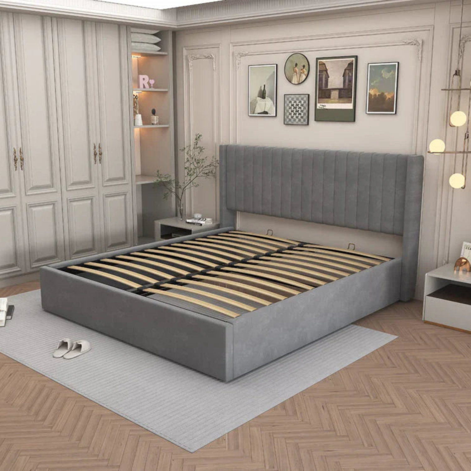 Lit Double Coffre AMÉLIA en Velours – Élégance, Confort et Rangement