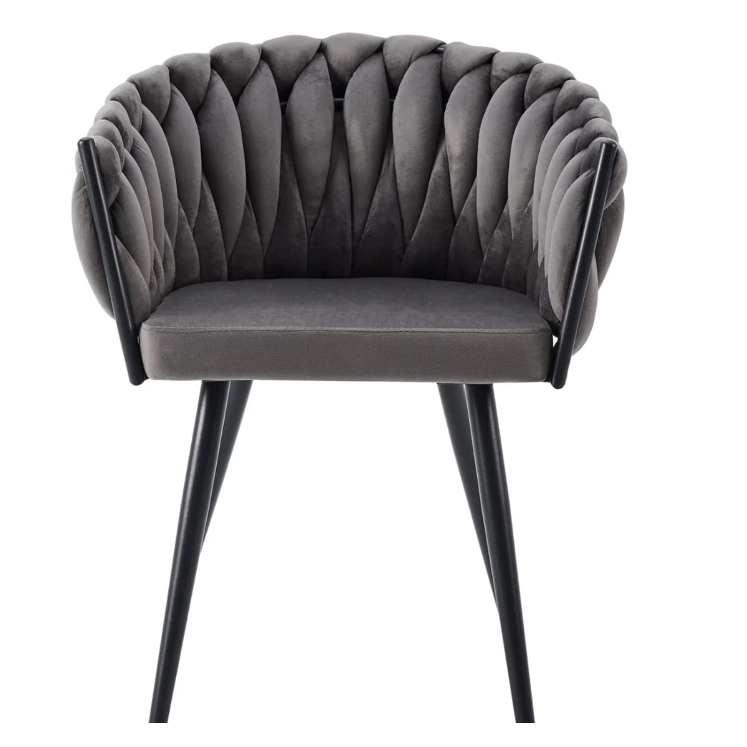 Chaise avec accoudoirs en velours et pieds métal noir