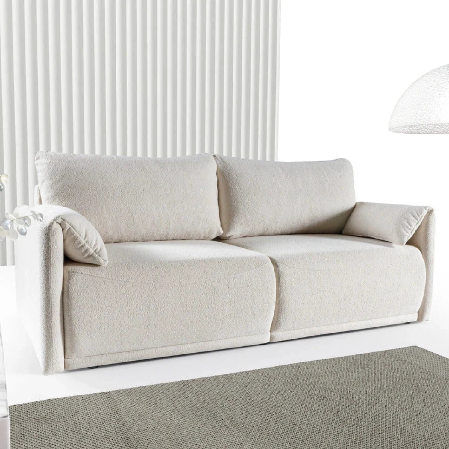 Canapé d’angle convertible écru avec couchage intégré design moderne