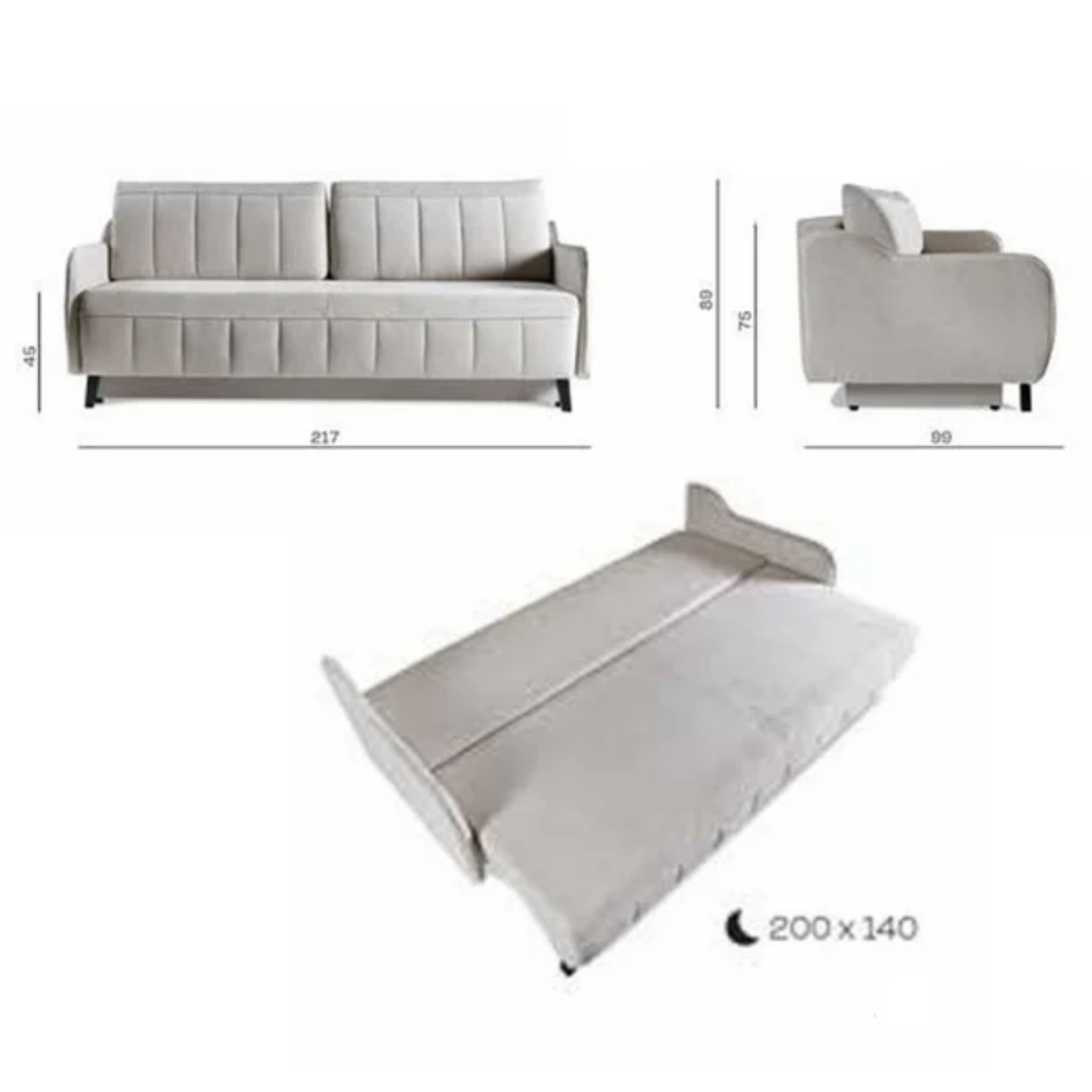 Canapé-lit 217 cm avec fonction couchage DL et coffre – confort moderne et design épuré