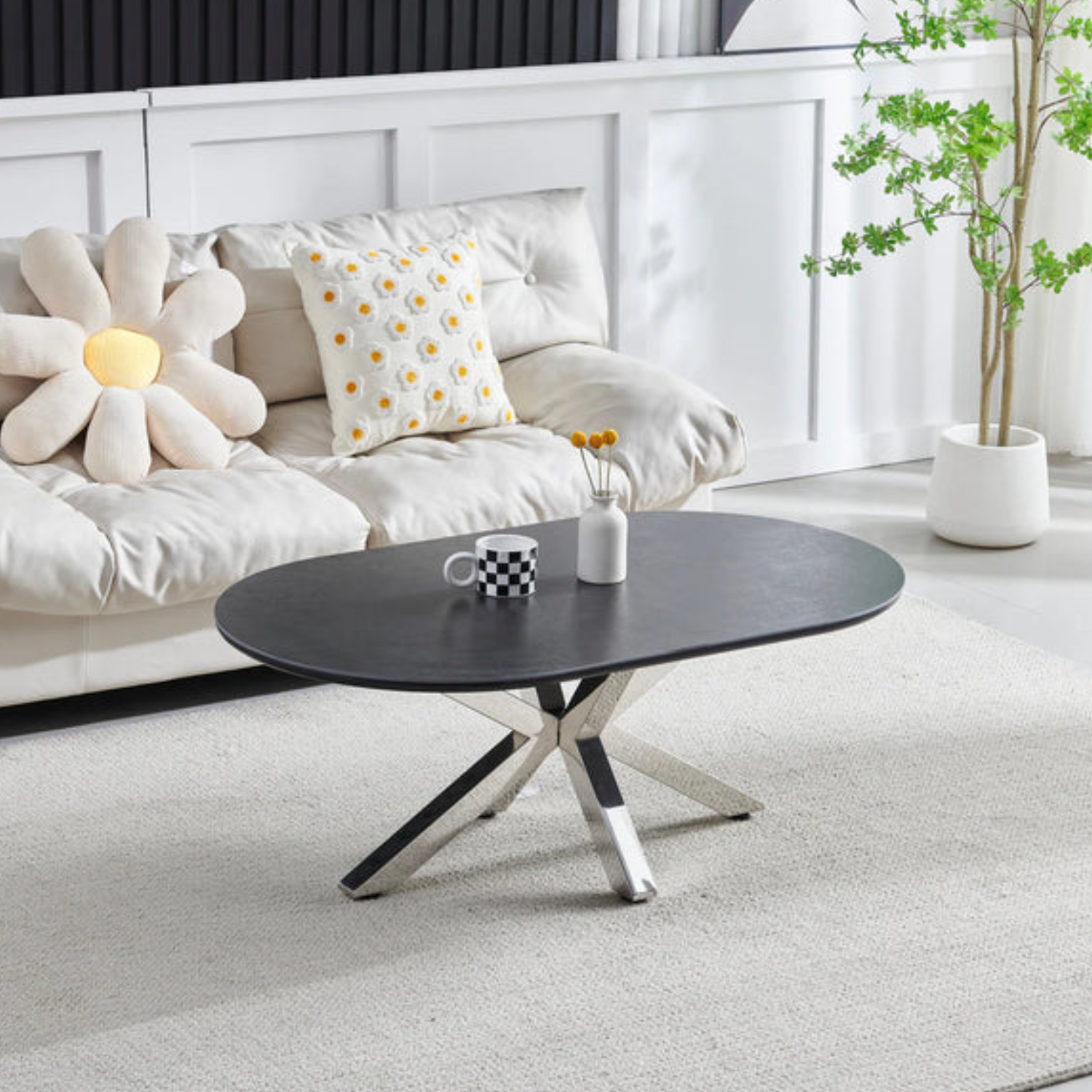 Table Basse – Élégance Moderne avec Plateau Céramique et Pieds en Acier Inoxydable