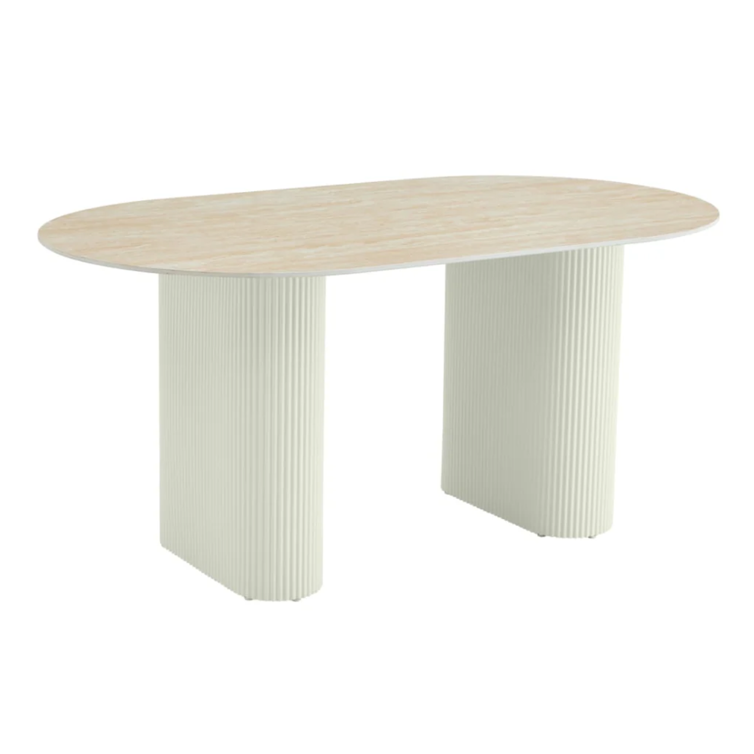 Table à manger - Plateau en céramique Travertin ou Marbre blanc, Pieds métalliques noirs ou beiges, 180x90cm