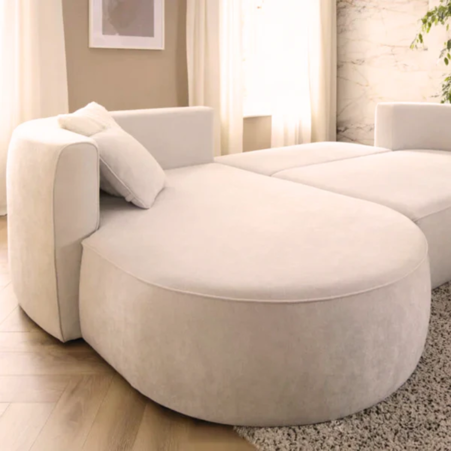 Canapé d’Angle Fiore S avec Coffre & Fonction Couchage – Design Arrondi
