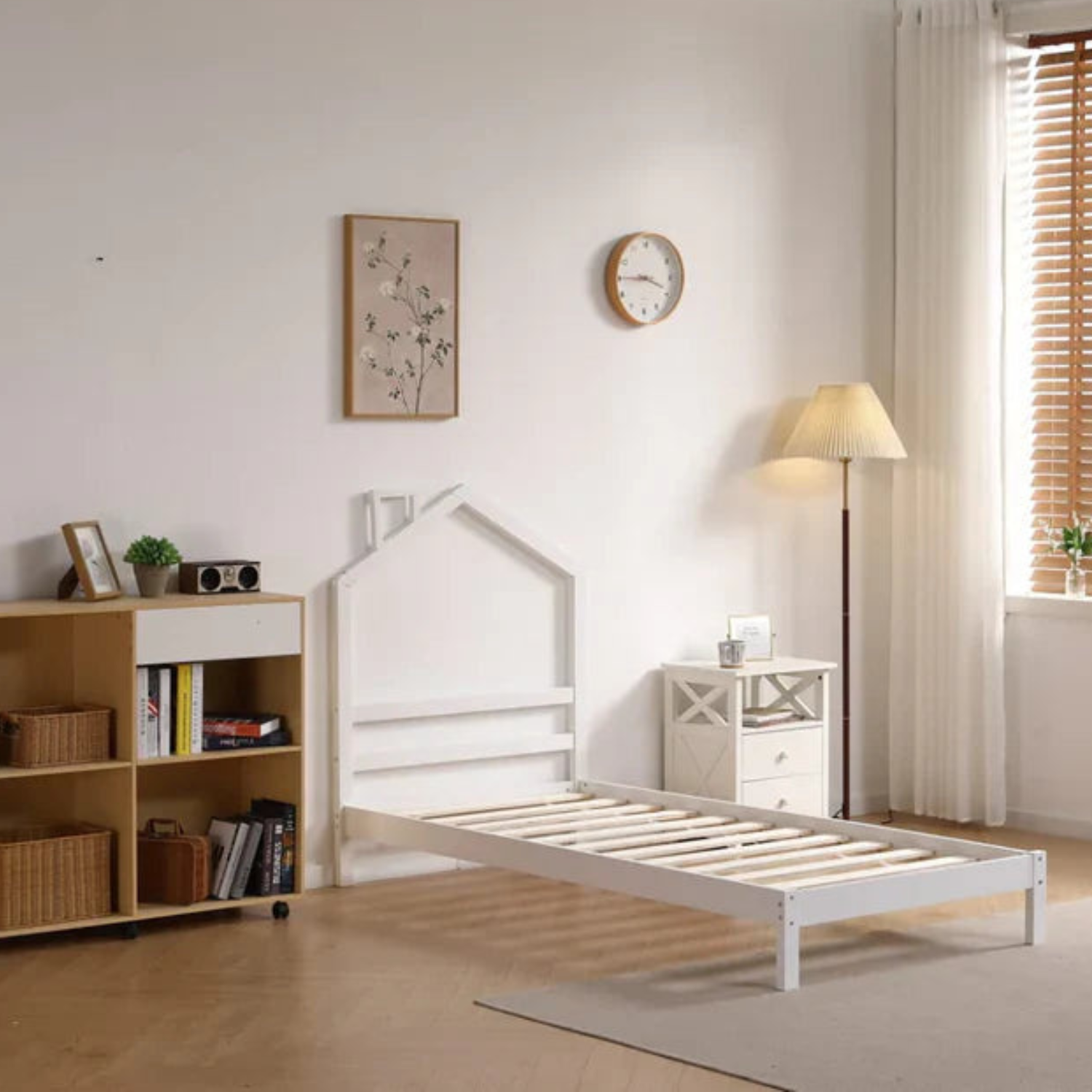 Lit Enfant  – Design Naturel en Bois Blanc et Gris 90x190 cm