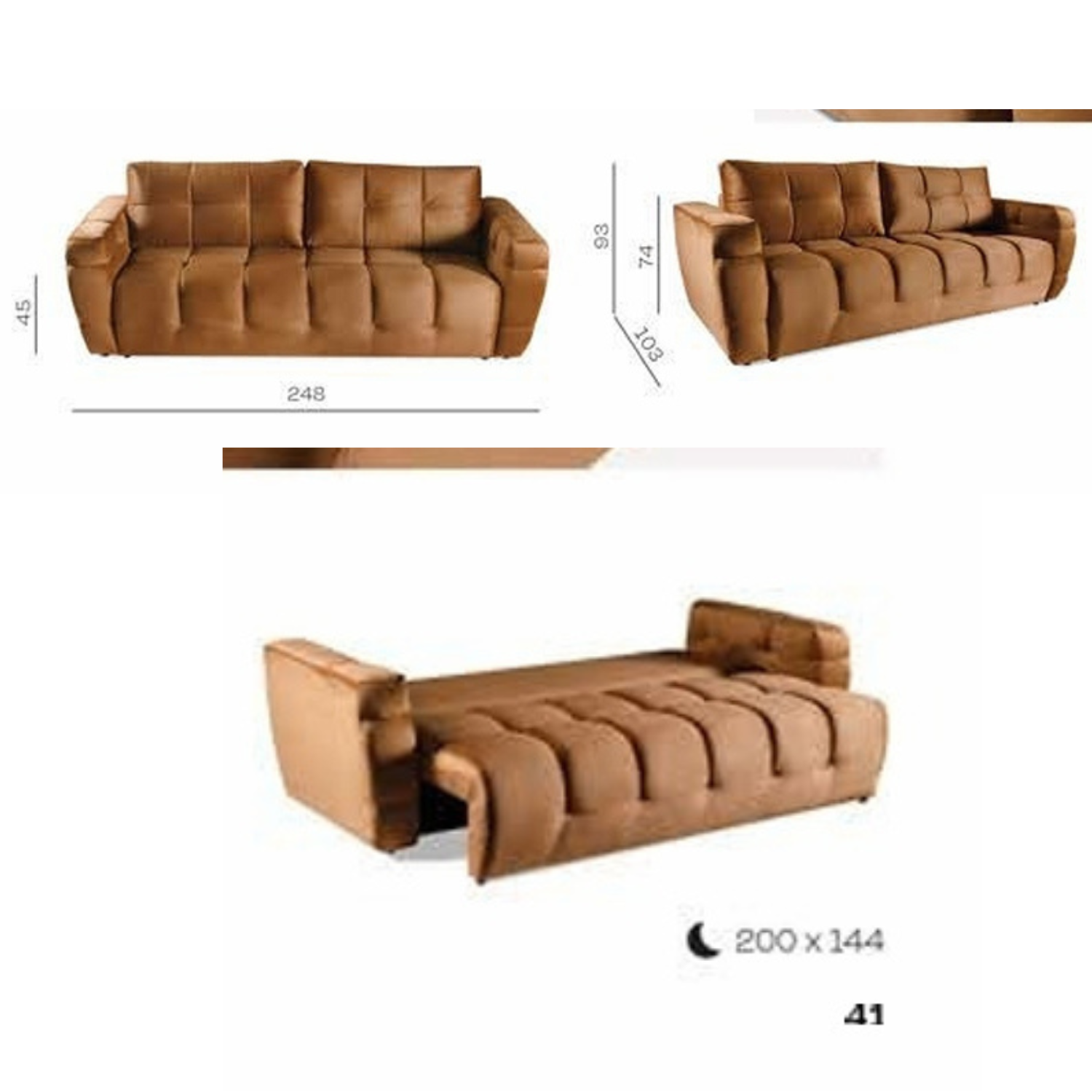 Canapé Convertible 3 Places  avec Coffre de Rangement et Fonction Lit 142x200 cm