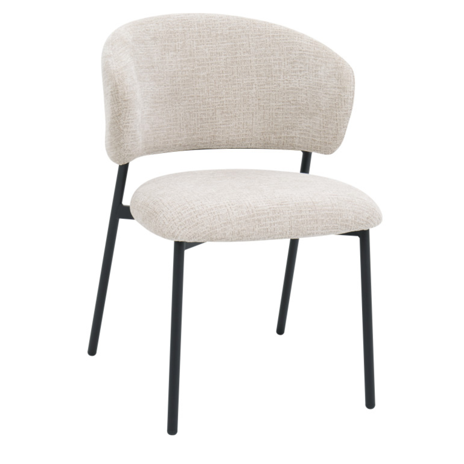 Chaise design – Tissu texturé & piètement acier noir (Beige ou Blanc)