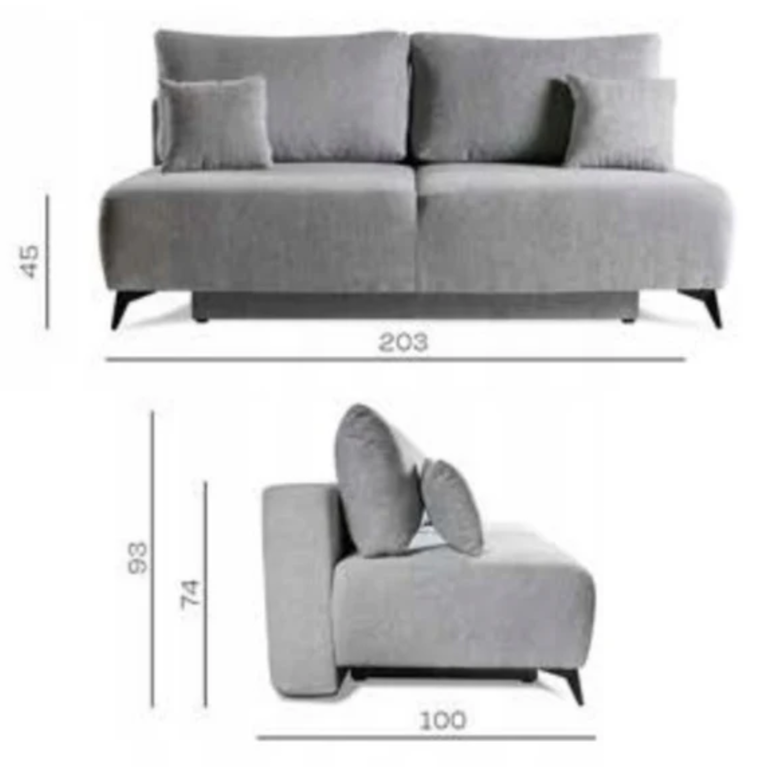 Canapé-lit 3 places – Design moderne, fonction couchage DL automatique, tissu et rangement