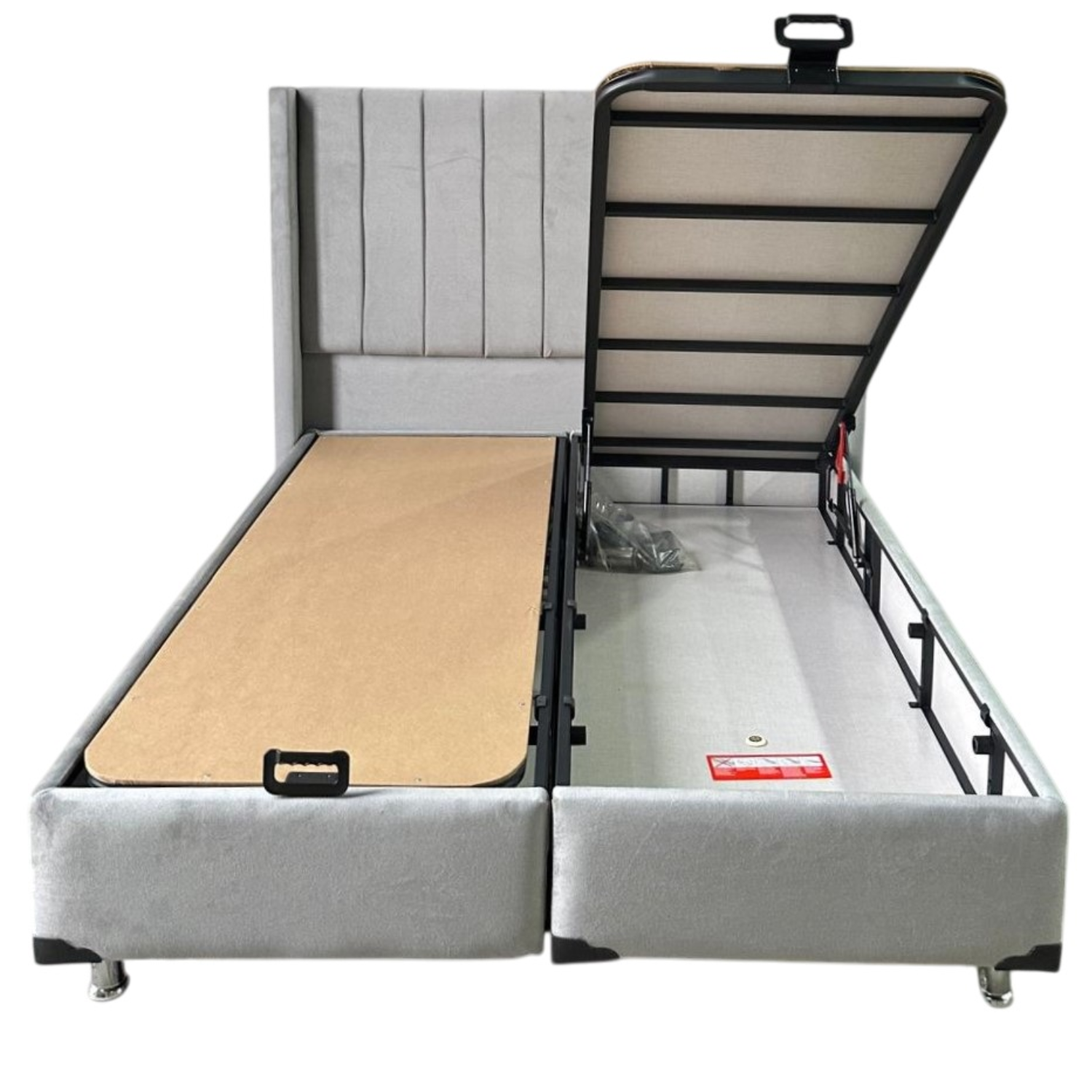 Lit avec Coffre de Rangement – Velours Gris ou Taupe 90x190 Cm