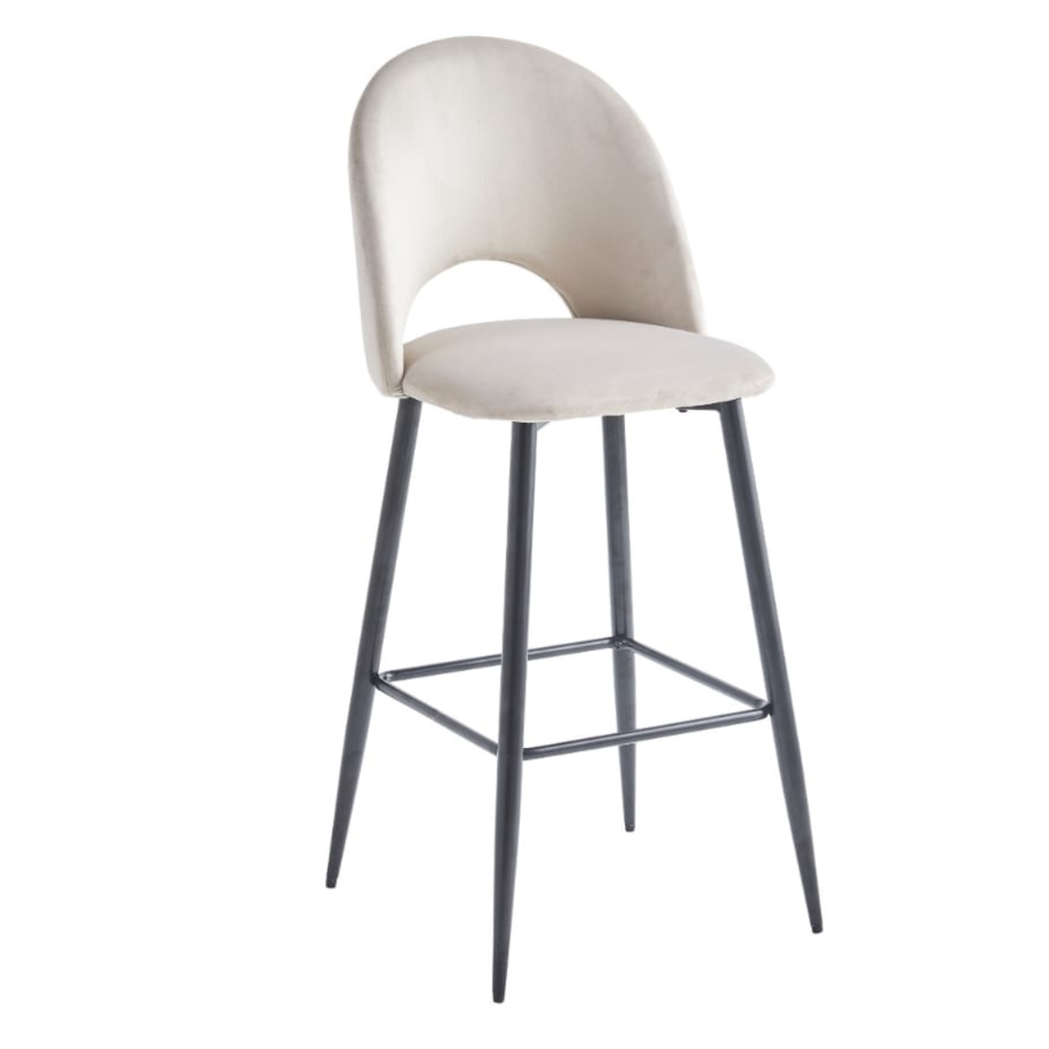 Chaise de bar en velours avec piètement  doré, argenté ou noir –  L45 x P45 x H112 cm