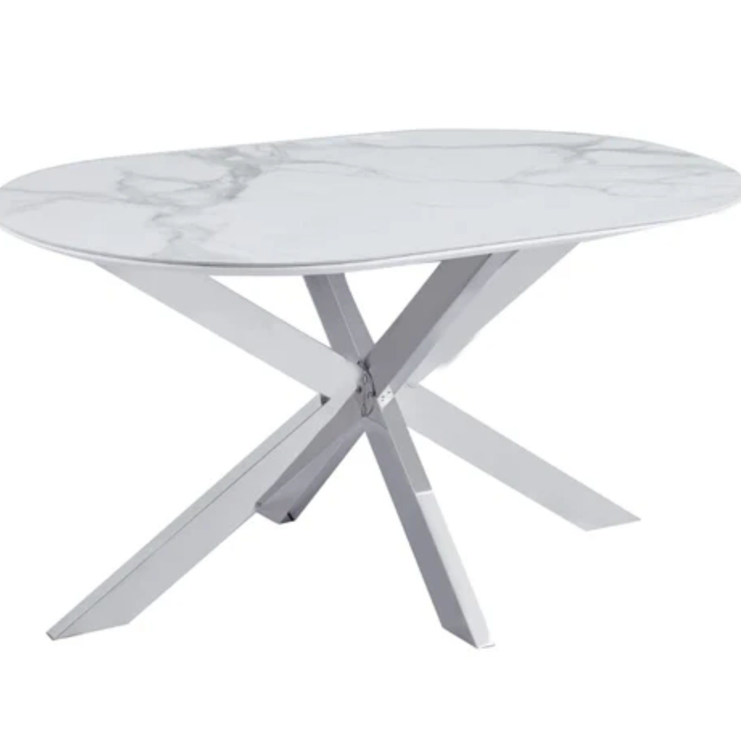 Tables à manger en Céramique Effet Marbre Blanc et Bases Métalliques