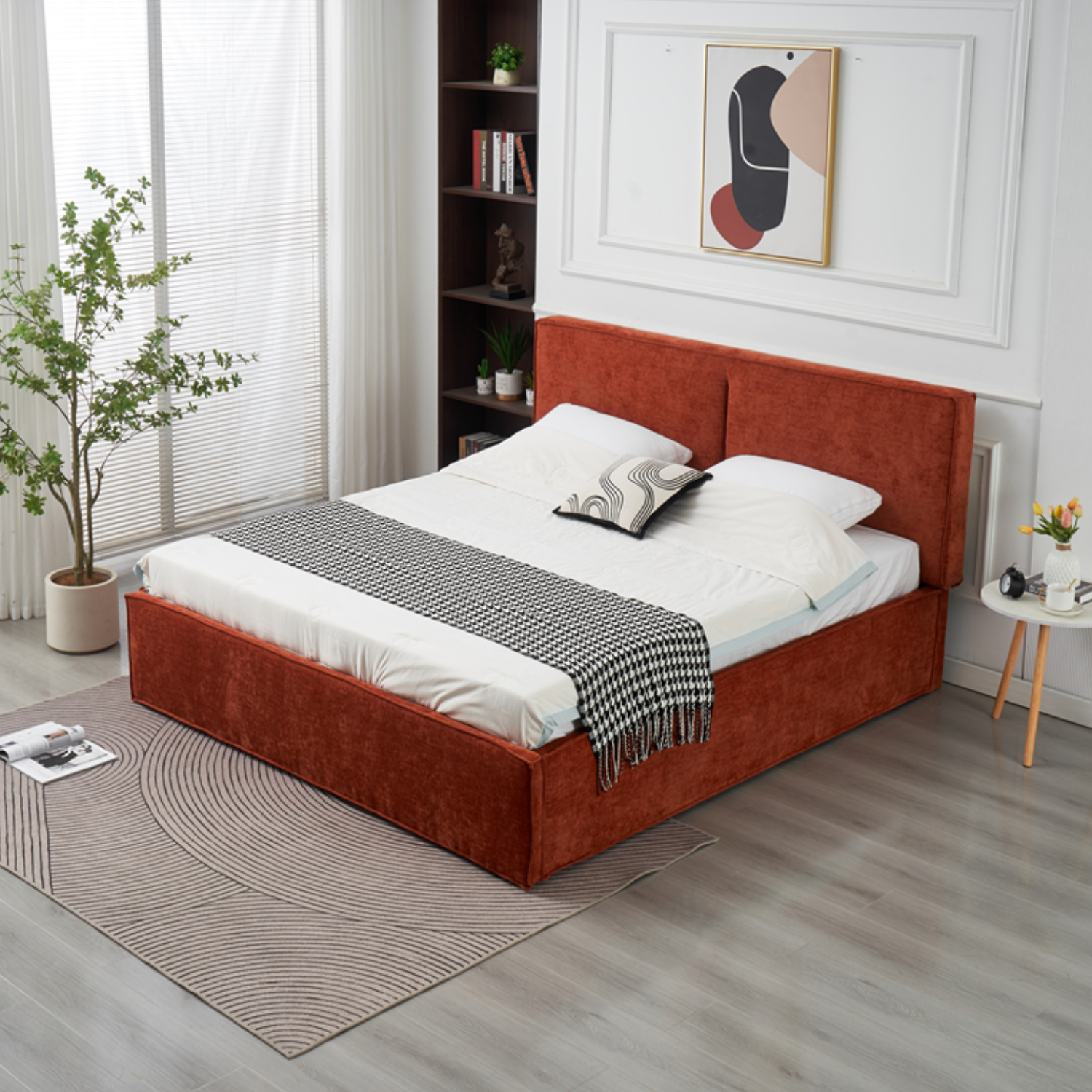 Lit coffre  en tissu chenille – avec sommier à lattes et rangement intégré (140x190, 160x200, 180x200)