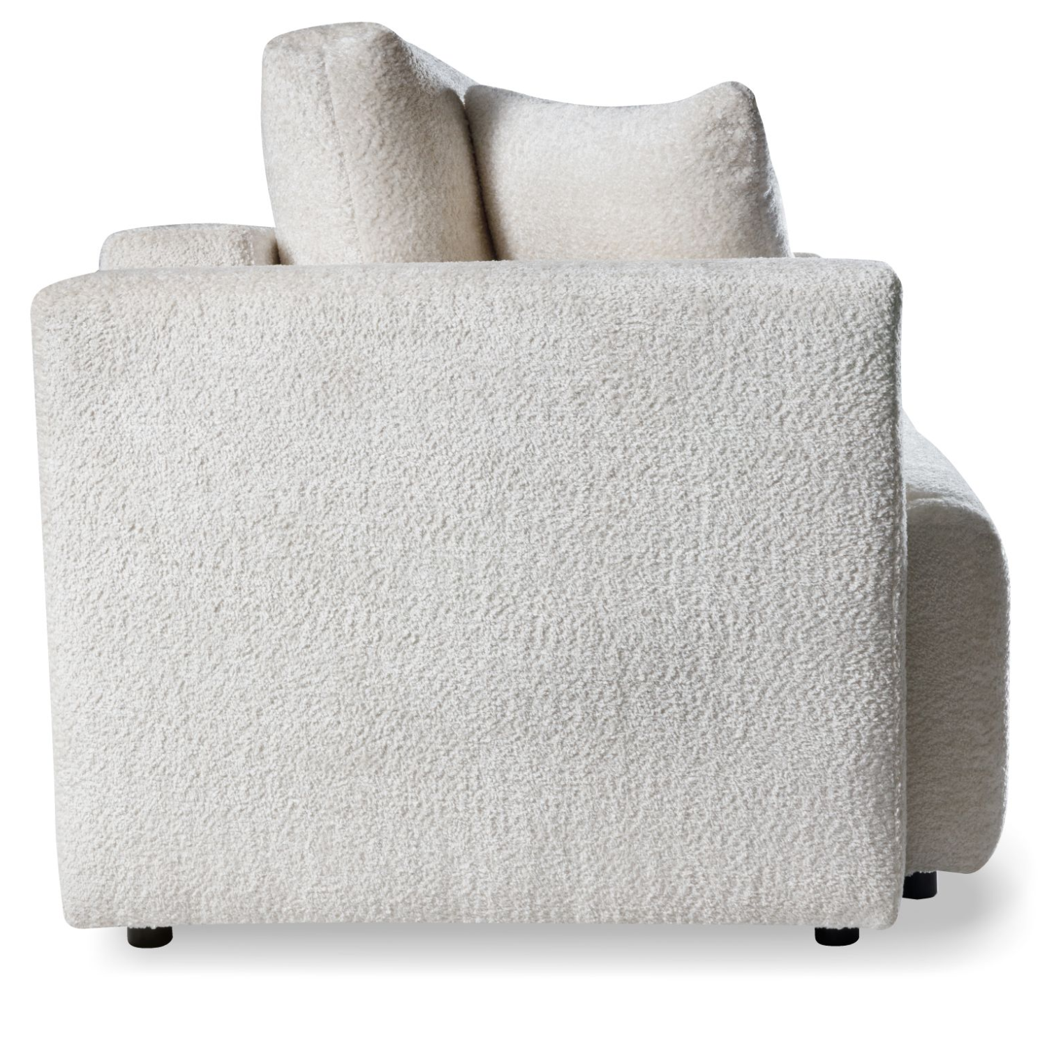 Canapé convertible avec coffre, coussins amovibles et revêtement en tissu bouclé