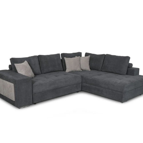Canapé d'angle convertible avec 2 poufs et coffre en tissu