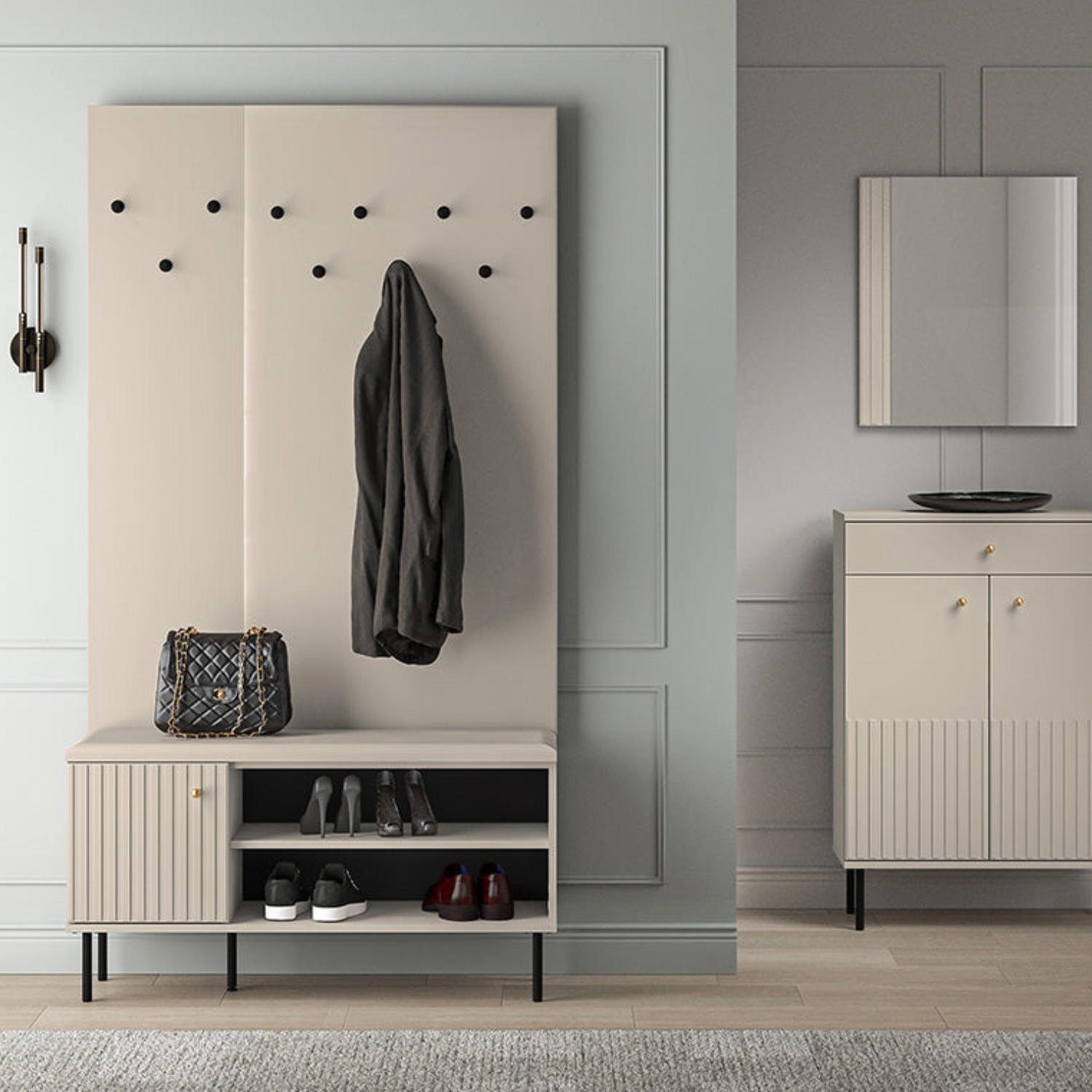 Cintre  Cachemire, MDF Fraisé, 3 Supports Noirs pour Vêtements d'Extérieur