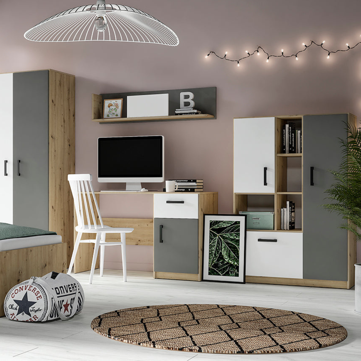 Bureau Moderne en MDF et Chêne avec Design Épuré - Idéal pour Espaces de Travail Contemporains