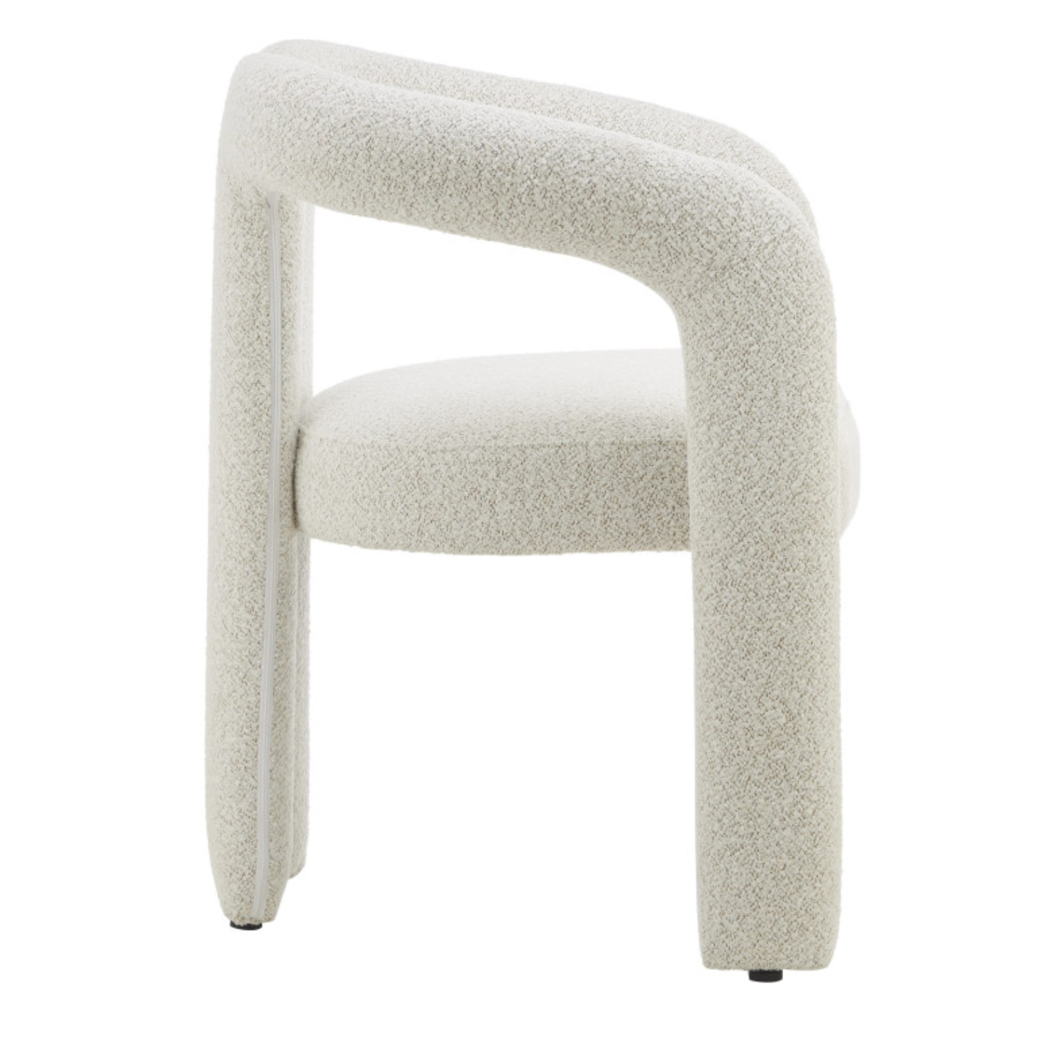 Chaise design – Assise et dossier en tissu bouclé, piétement acier (Blanc / Beige )