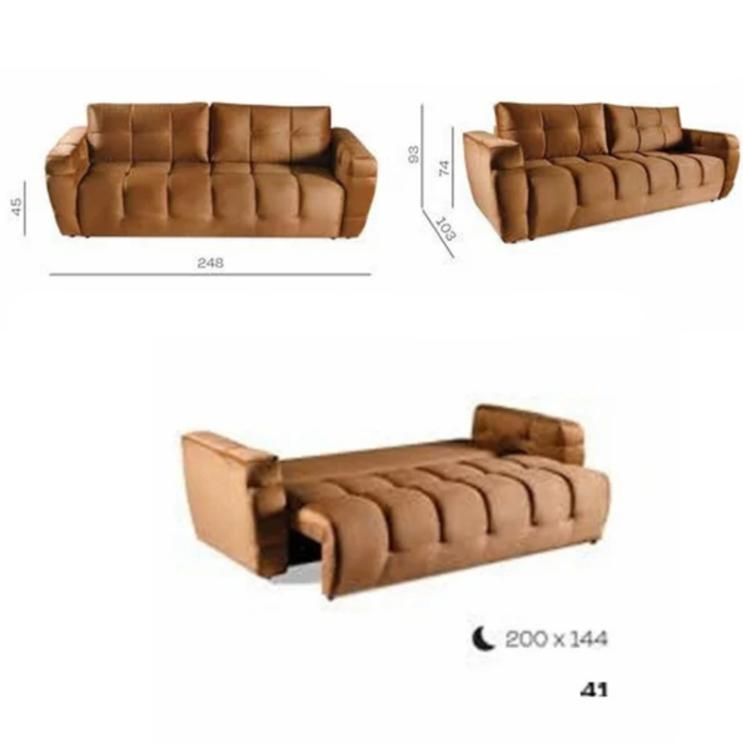 Canapé Convertible 3 Places  avec Coffre de Rangement et Fonction Lit 142x200 cm