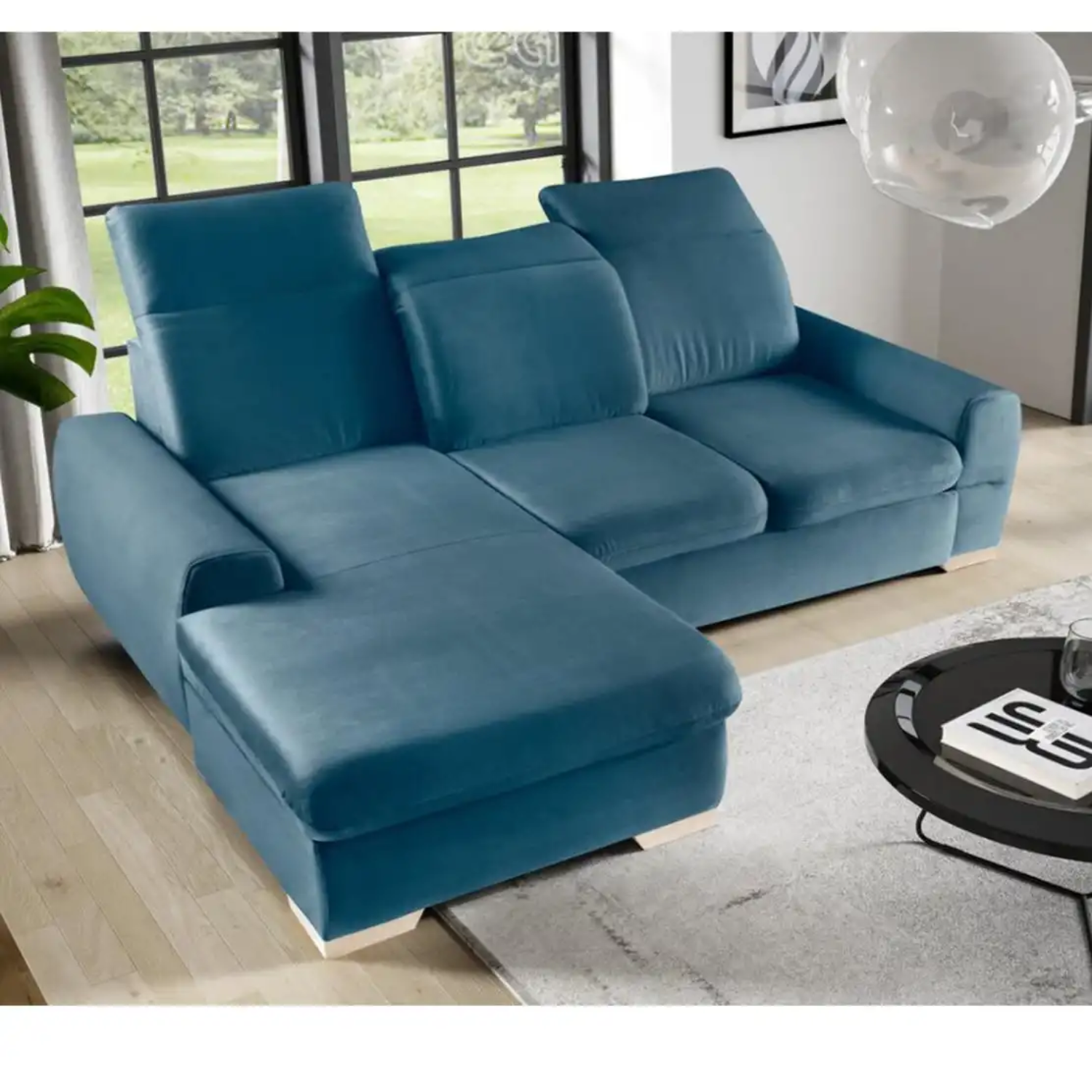 Canapé d’angle réversible avec couchage 200x140 cm et rangement intégré