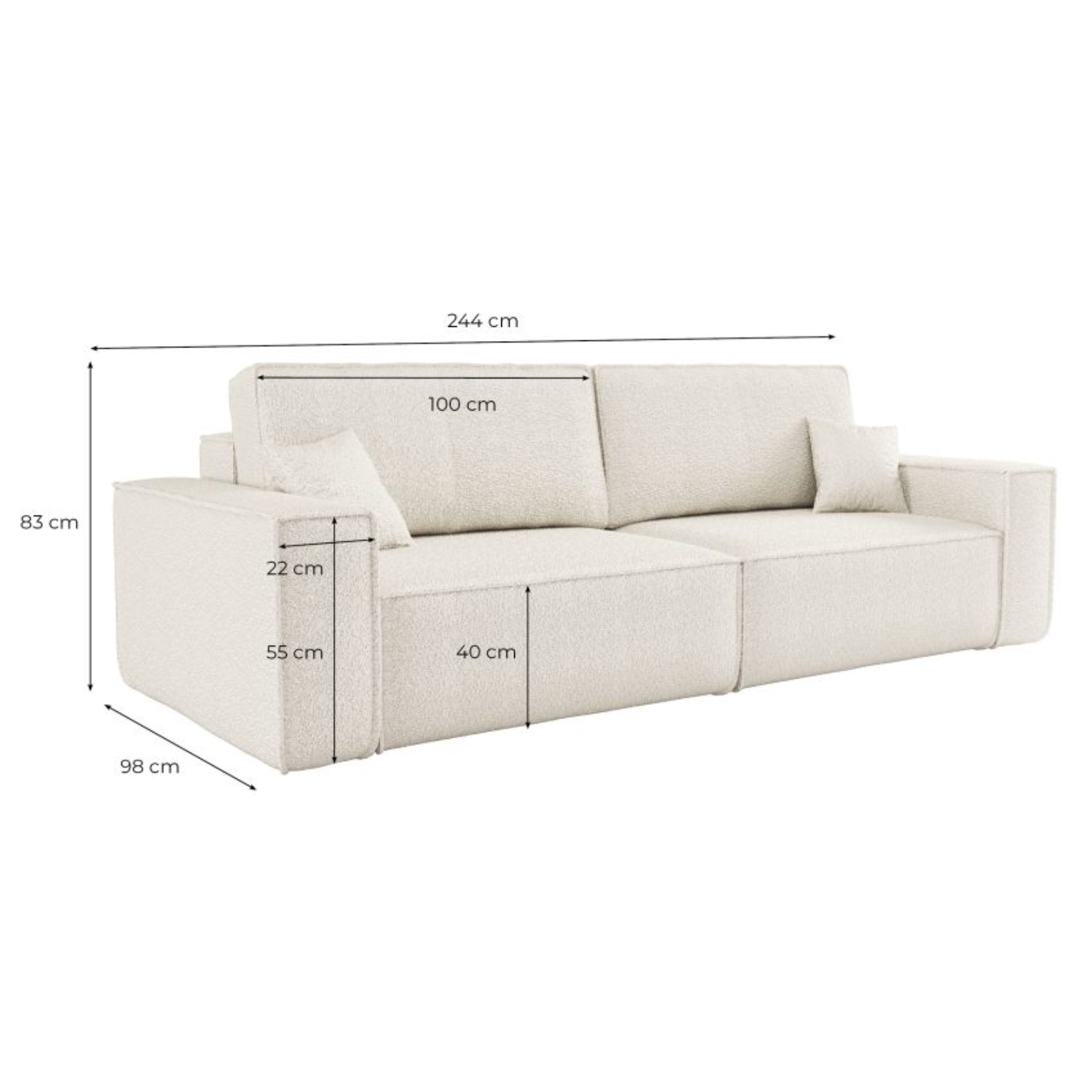 Canapé droit 3 places convertible en tissu bouclette