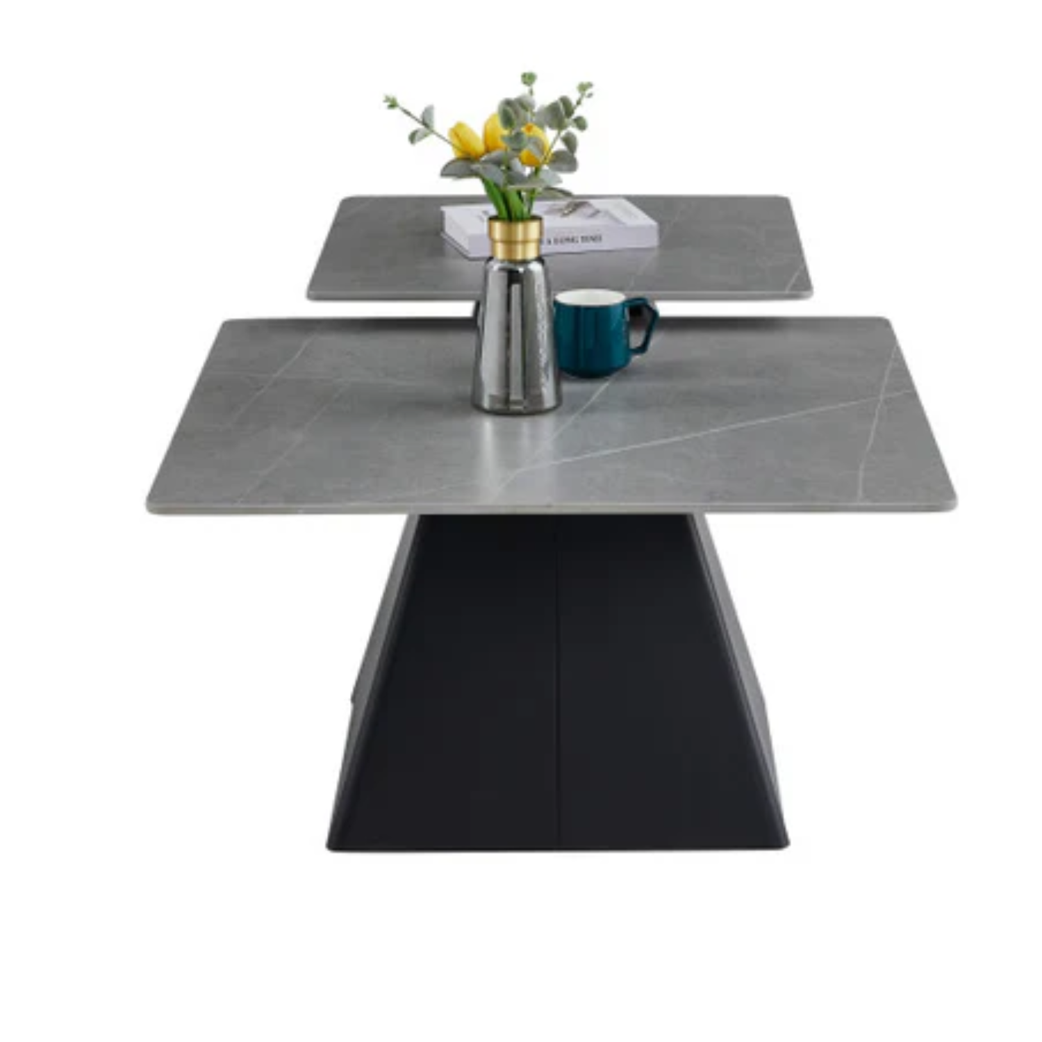 Table basse Flora en céramique marbre blanc ou gris, piétement acier
