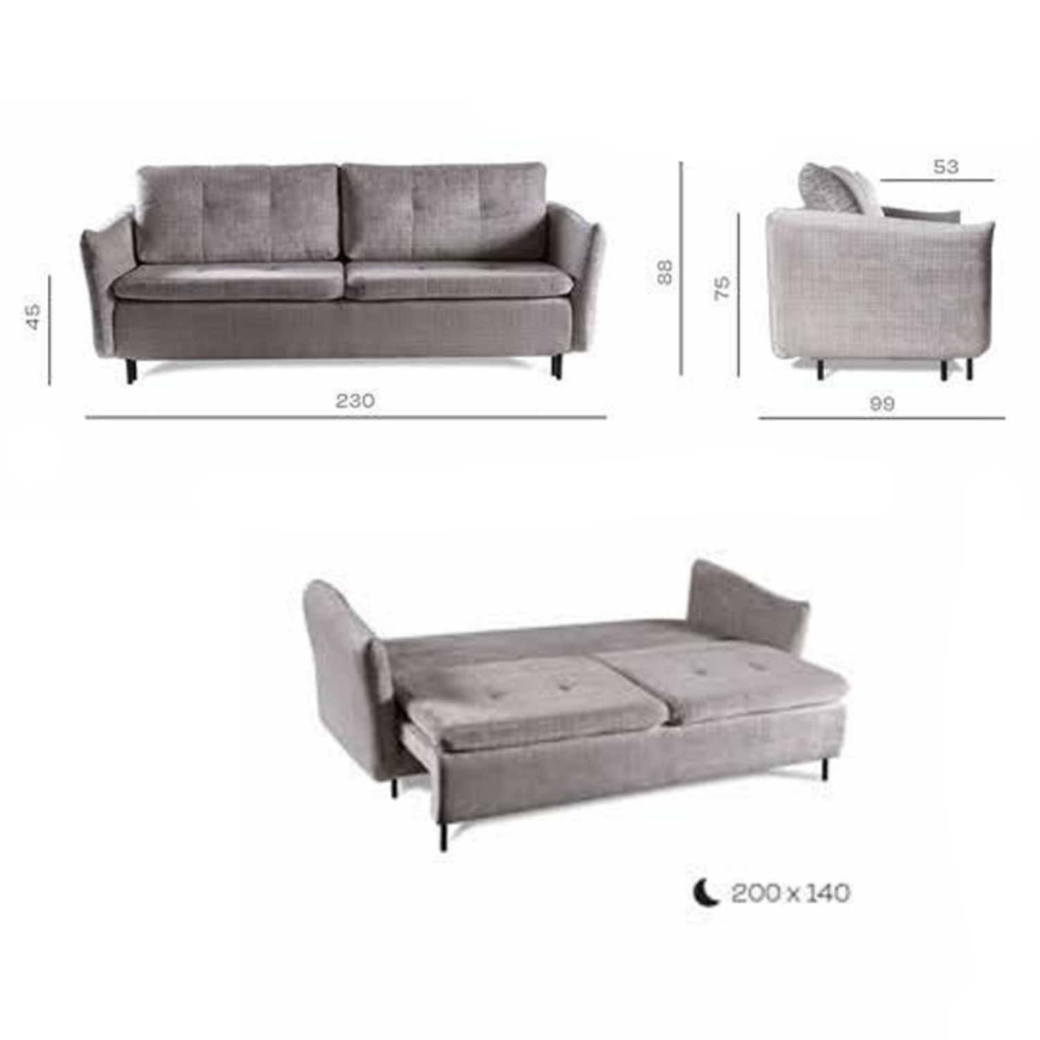 Canapé-lit 230 cm avec fonction couchage DL et coffre – confort durable et design classique