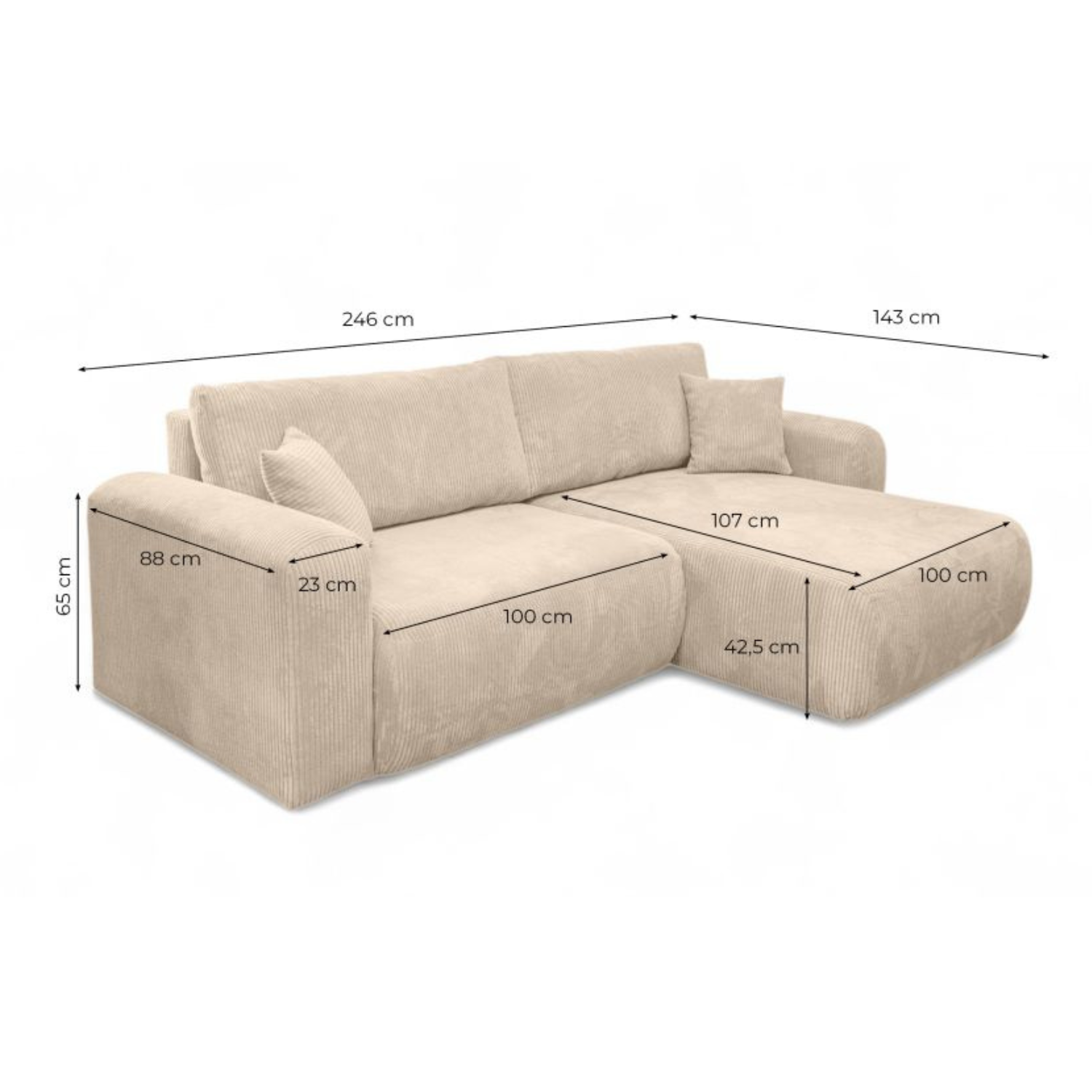 Canapé d’Angle Réversible – 4 Places – Convertible avec Coffre – Tissu Bouclette ou Velours Côtelé