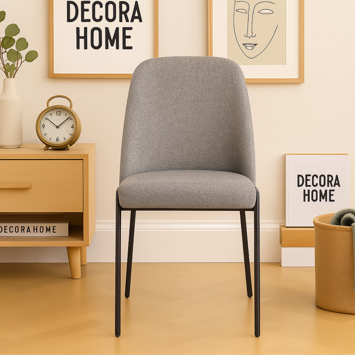 Chaise en Tissu Effet Lin avec Pieds en Métal Noir