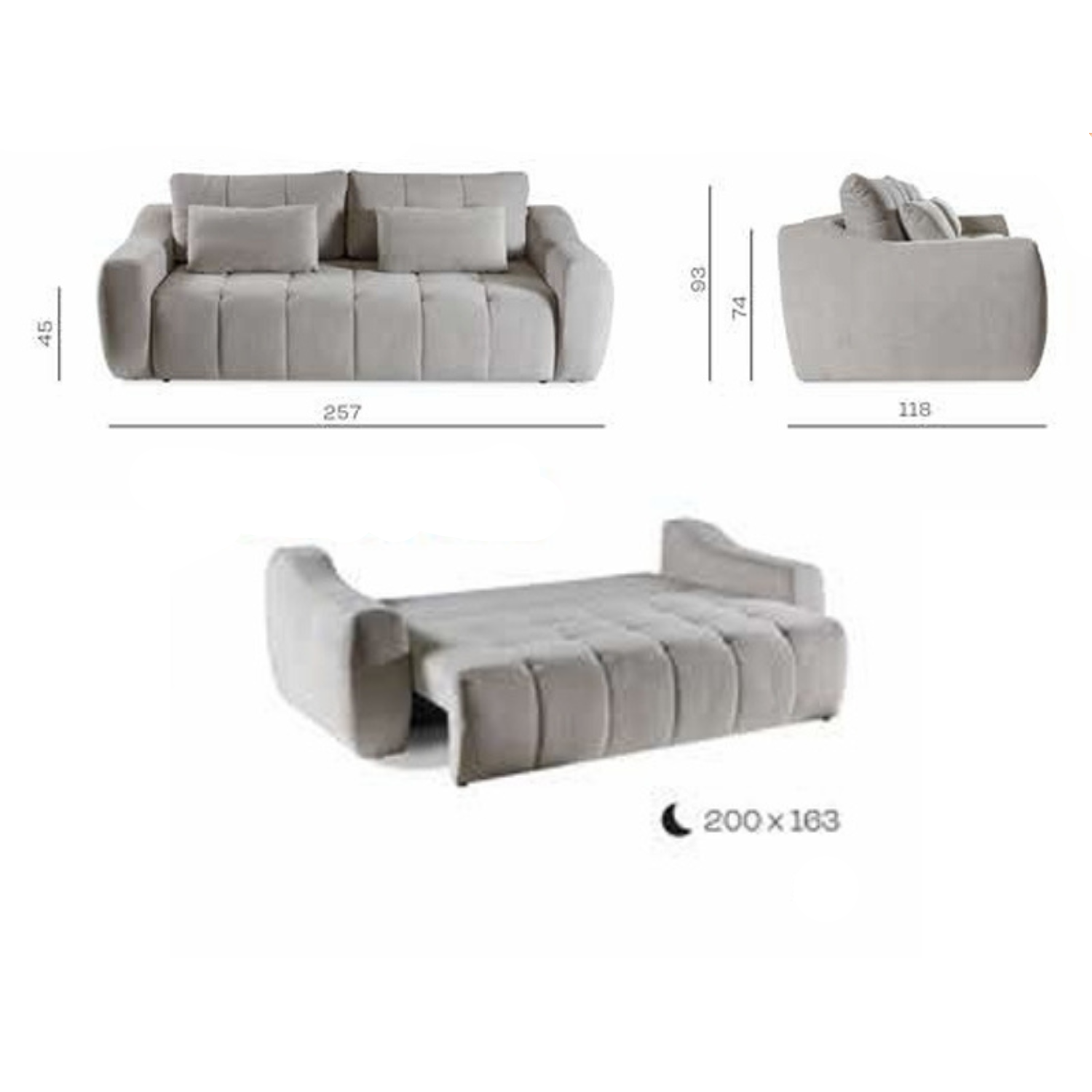 Canapé-lit 3 places Gris – Confort, Fonction Couchage & Coffre de Rangement