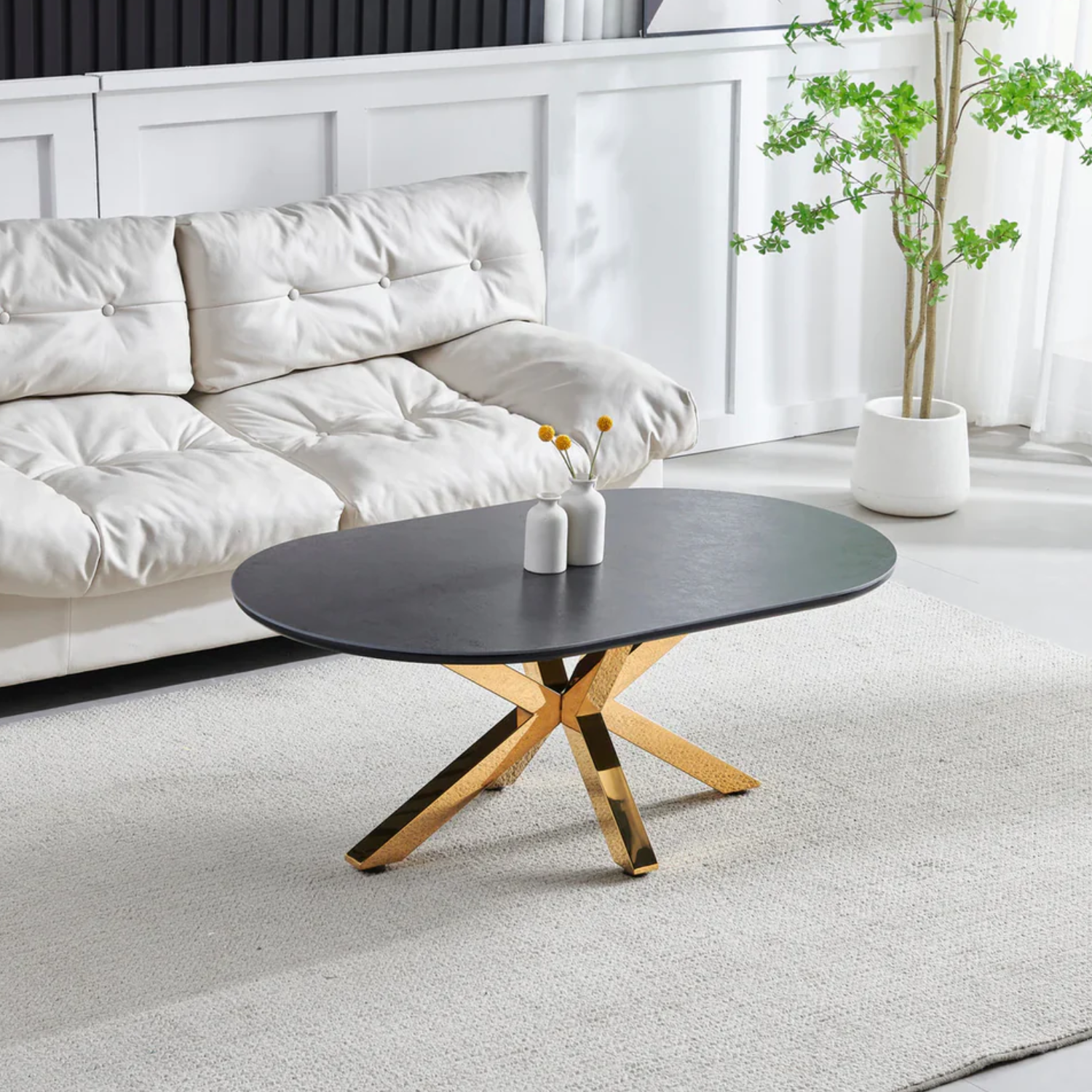 Table Basse – Élégance Moderne avec Plateau Céramique et Pieds en Acier Inoxydable