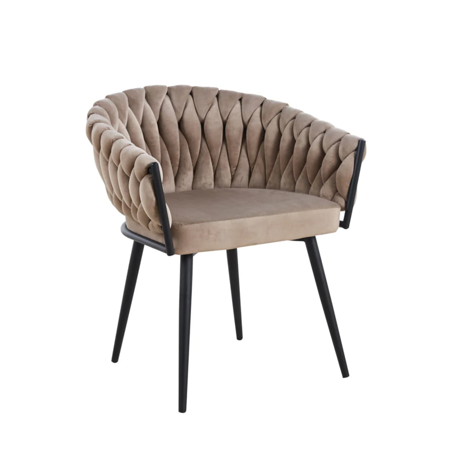Chaise avec accoudoirs en velours et pieds métal noir