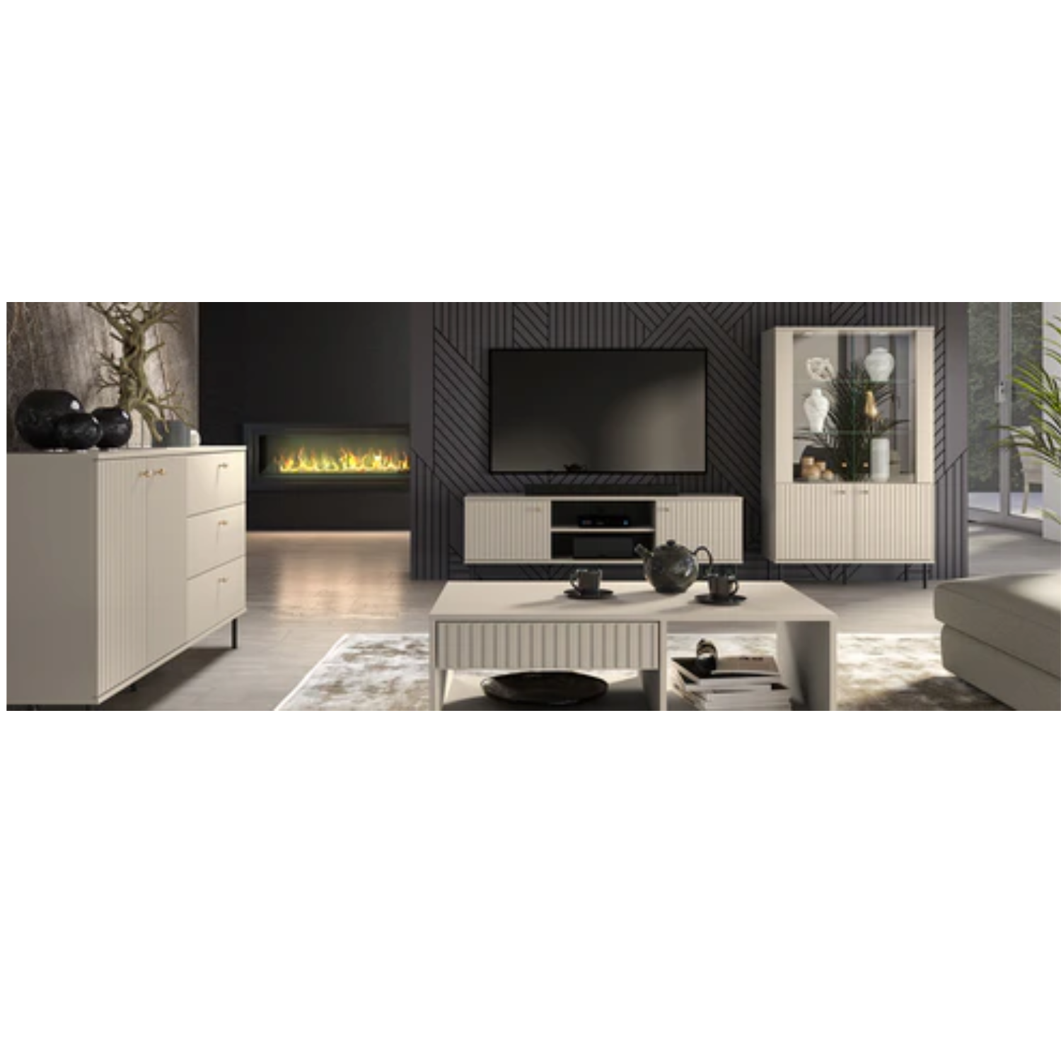 Table Basse Sofina couleur Cachemire avec Tiroir et Étageres Ouvertes