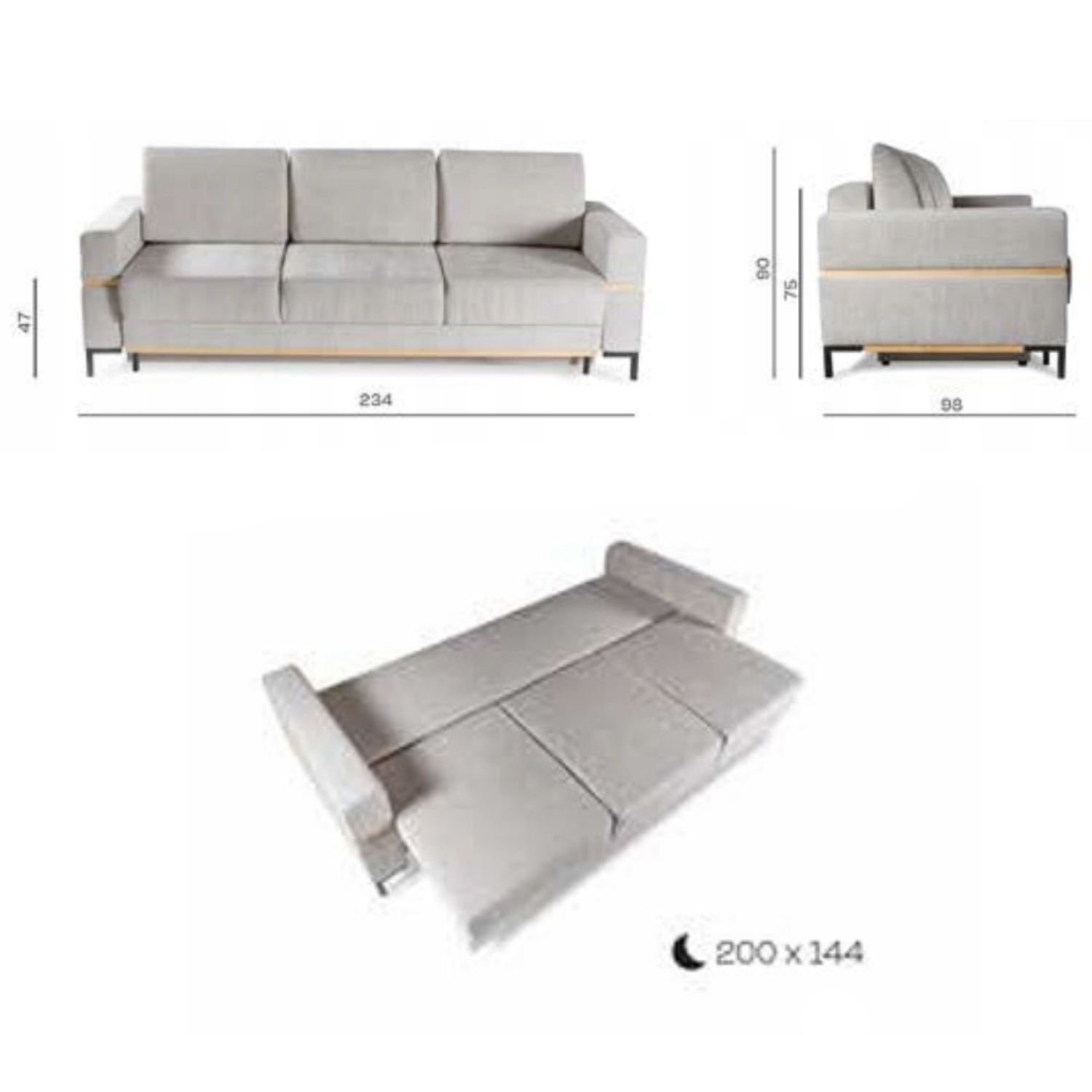 Canapé convertible 234 cm avec fonction couchage, coffre dépliage automatique DL – confort et gain de place