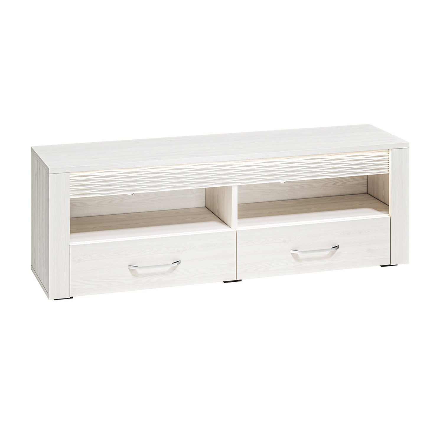 Meuble TV moderne – Pin Enneigé – Design épuré et durable – Compartiments de rangement pratiques
