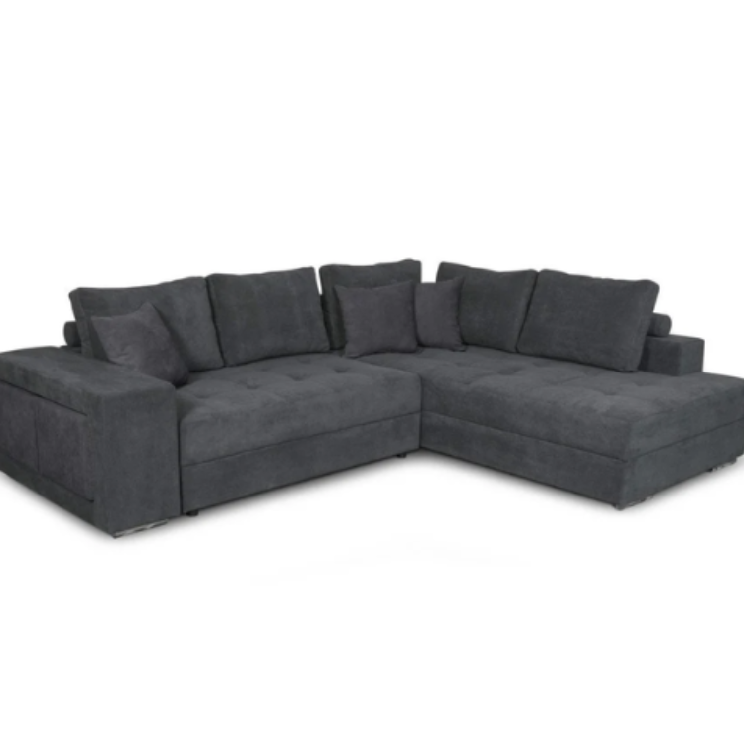 Canapé d'angle convertible avec 2 poufs et coffre en tissu